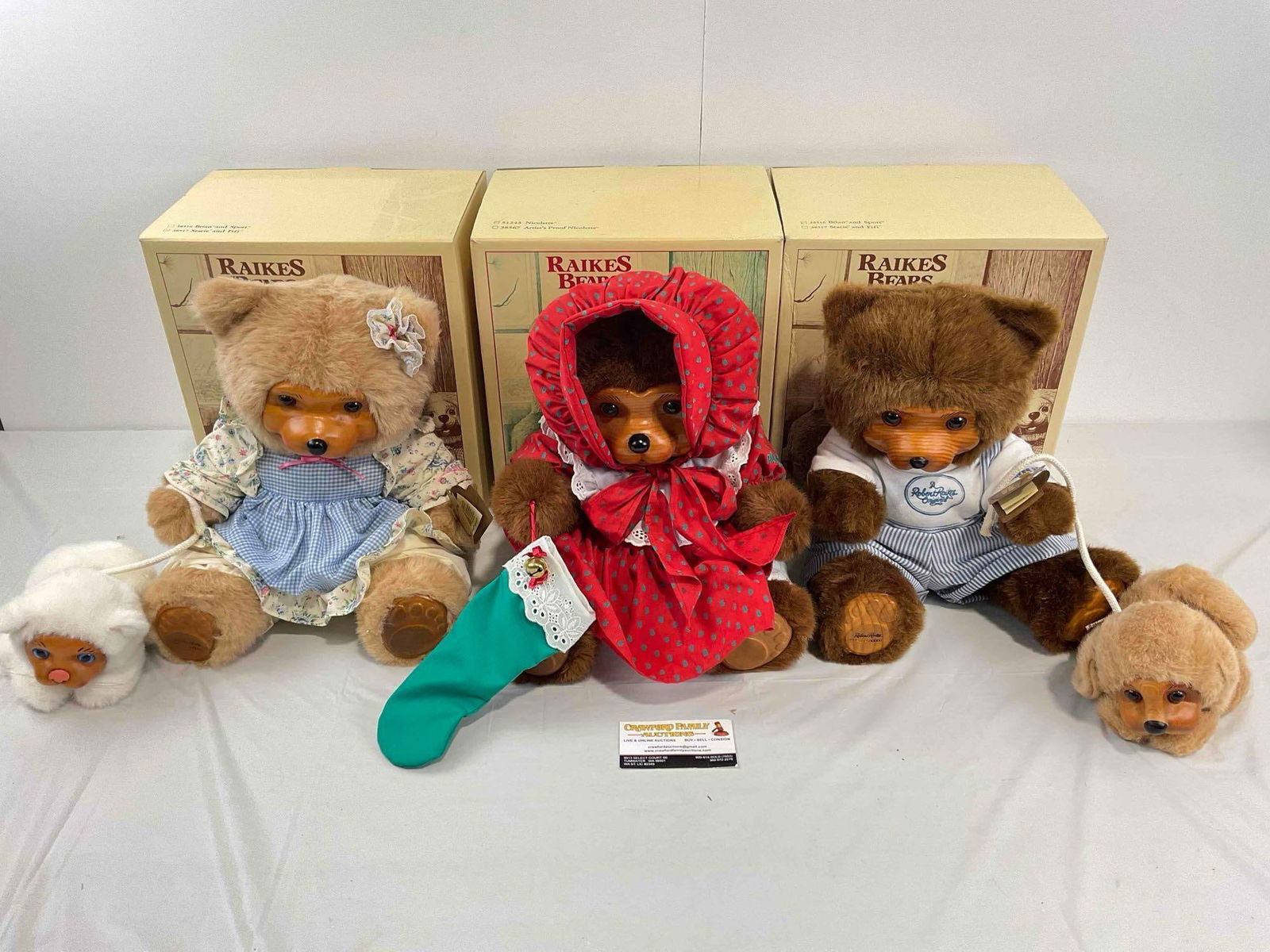 3 pcs Vintage Raikes Bears Stuffed Bear Toys in Original Boxes w/ COA, incl. Nicolette 51243. (1 of 15)