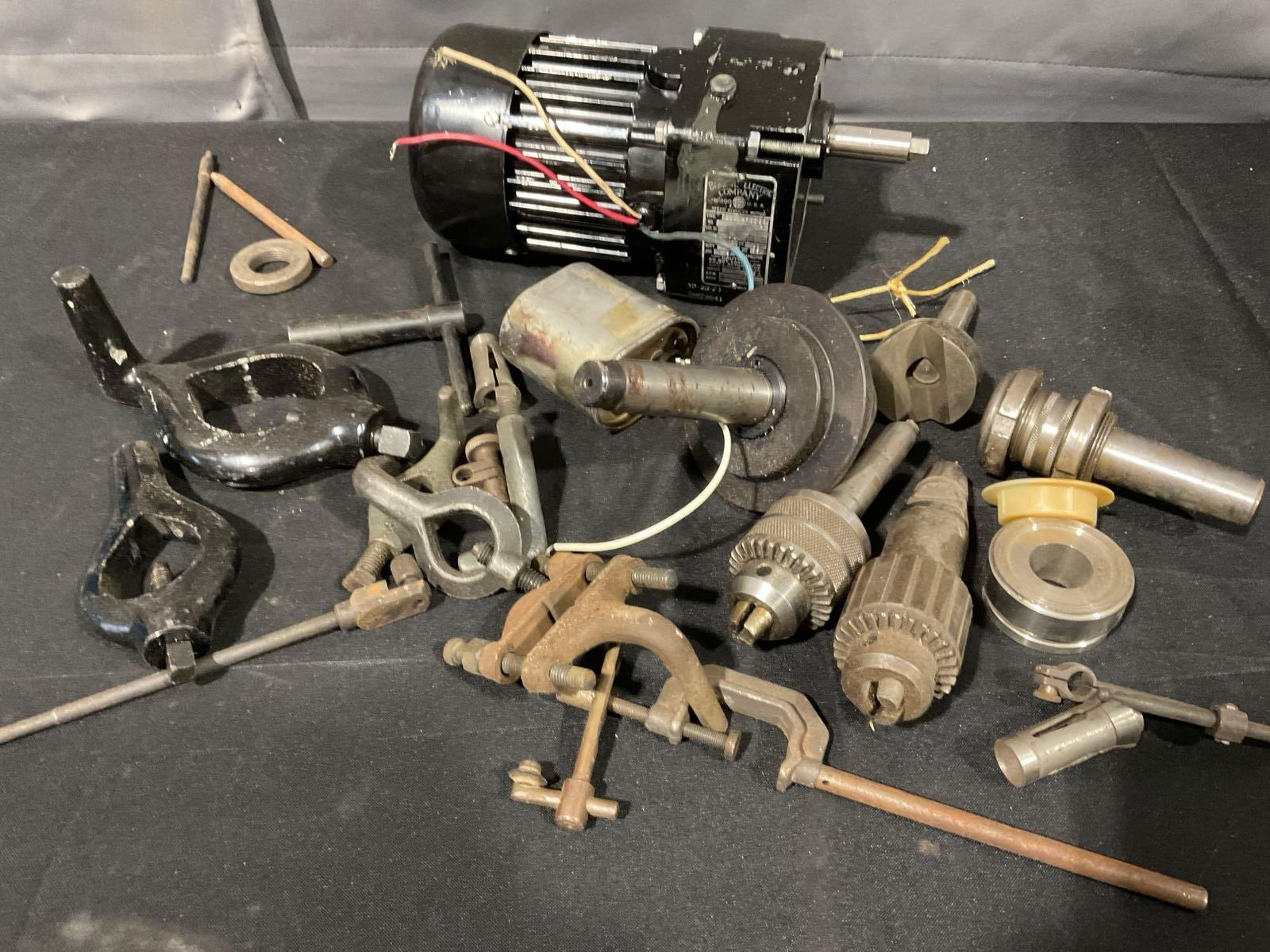 Vintage Bodine Electric Co Speed Reducer Motor, Handful of Chucks, Vises, & more - 3