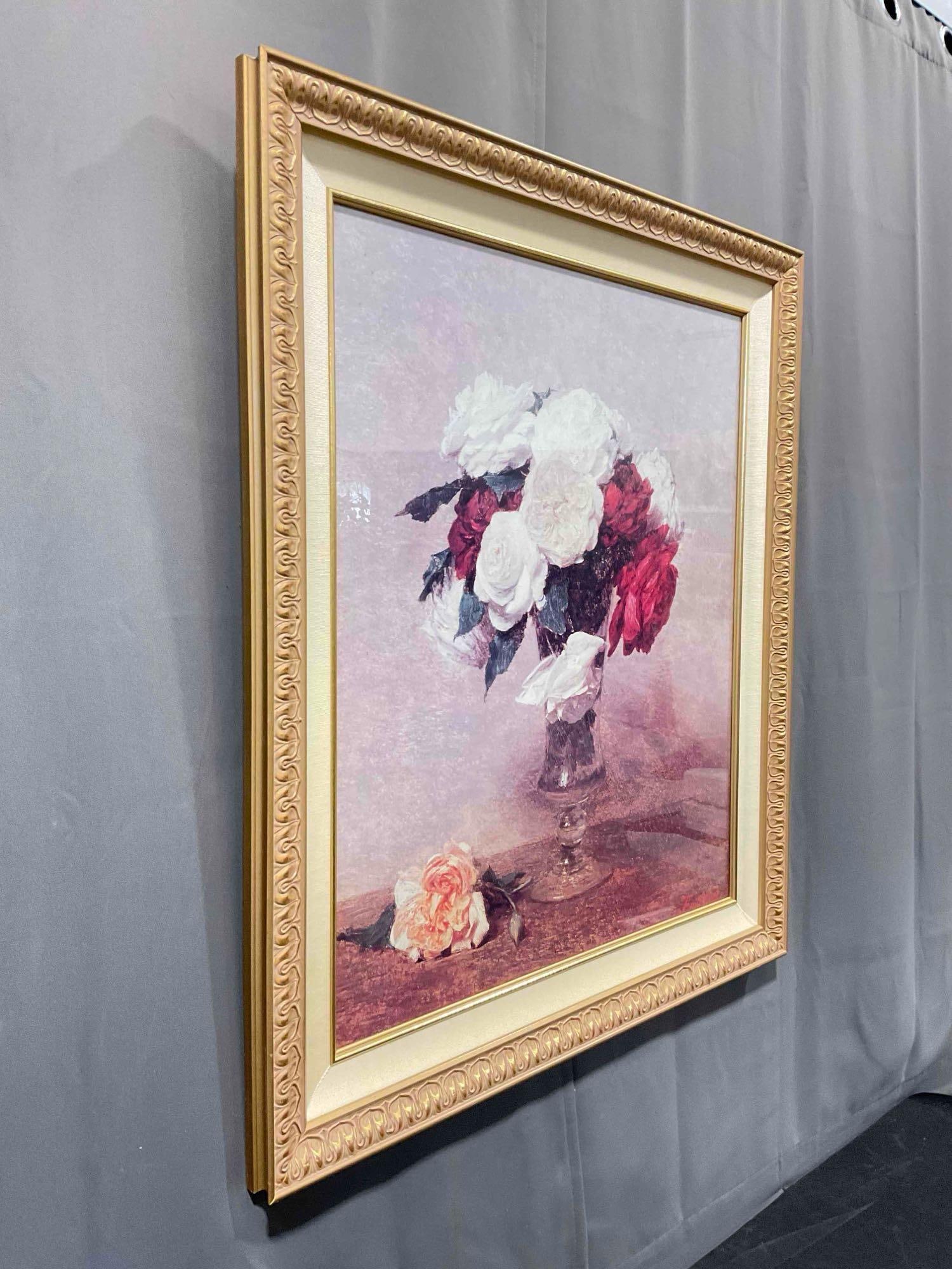 Framed Print of "Roses in a Stemmed Glass" by Henri Fantin-Latour. Very Good Condition. - 3