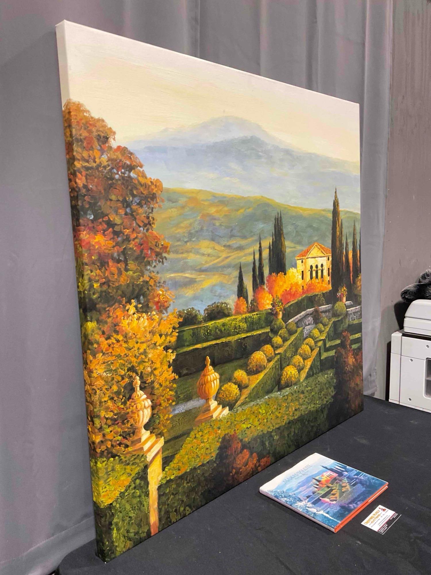 Unframed Oil Paint Print on Canvas "The Villa d'Orcia" by Max Hayslette w/ Book. See pics. - 3