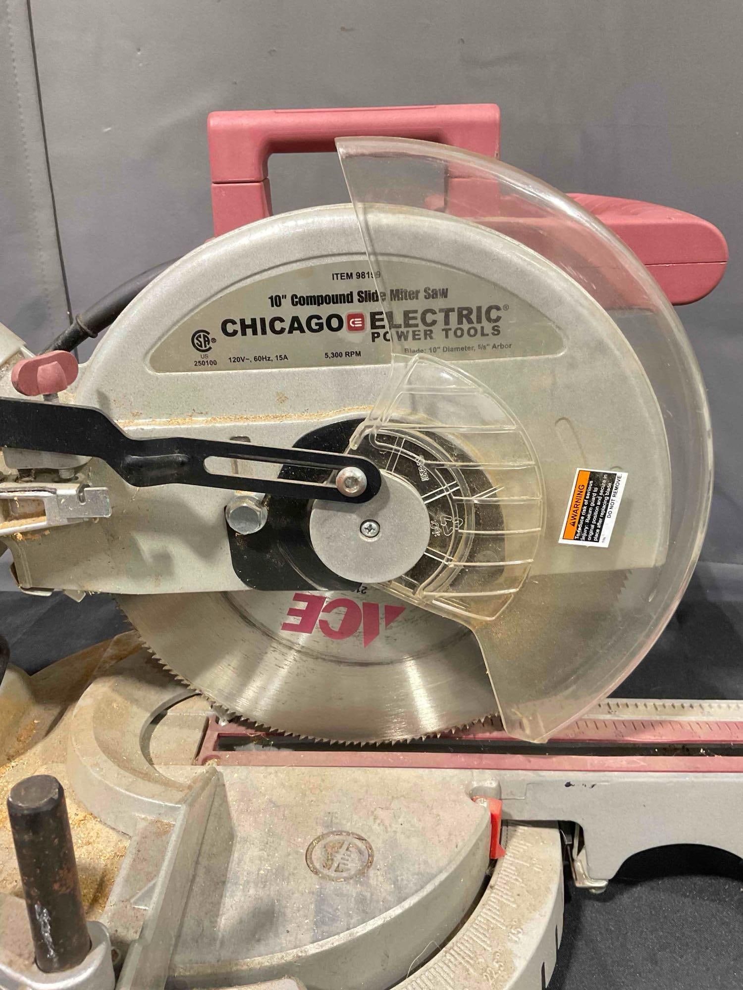 Chicago Electric 10" Compound Slide Miter Saw Model 98199. Tested, Works. Very Good Cond. - 4