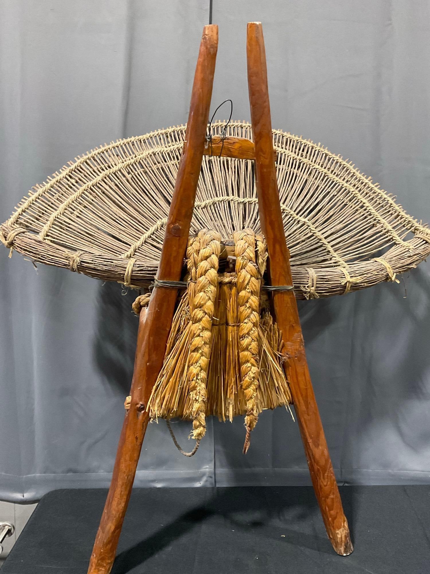 Antique Korean Jigae Primitive Handmade Kindling / fire wood Backpack, 42h x 36w x 18d inches - 5