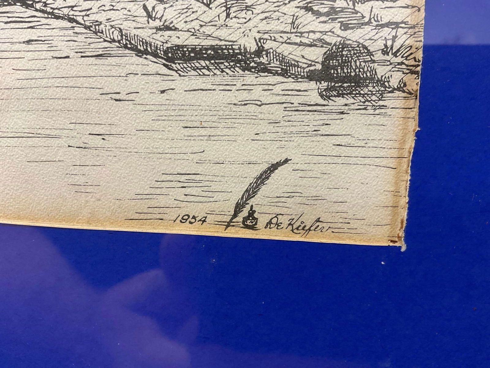 Vintage 1954 Pen Drawing of The Dallas Mill by De Kiefer, 24h x 30w x 4d inches - 6