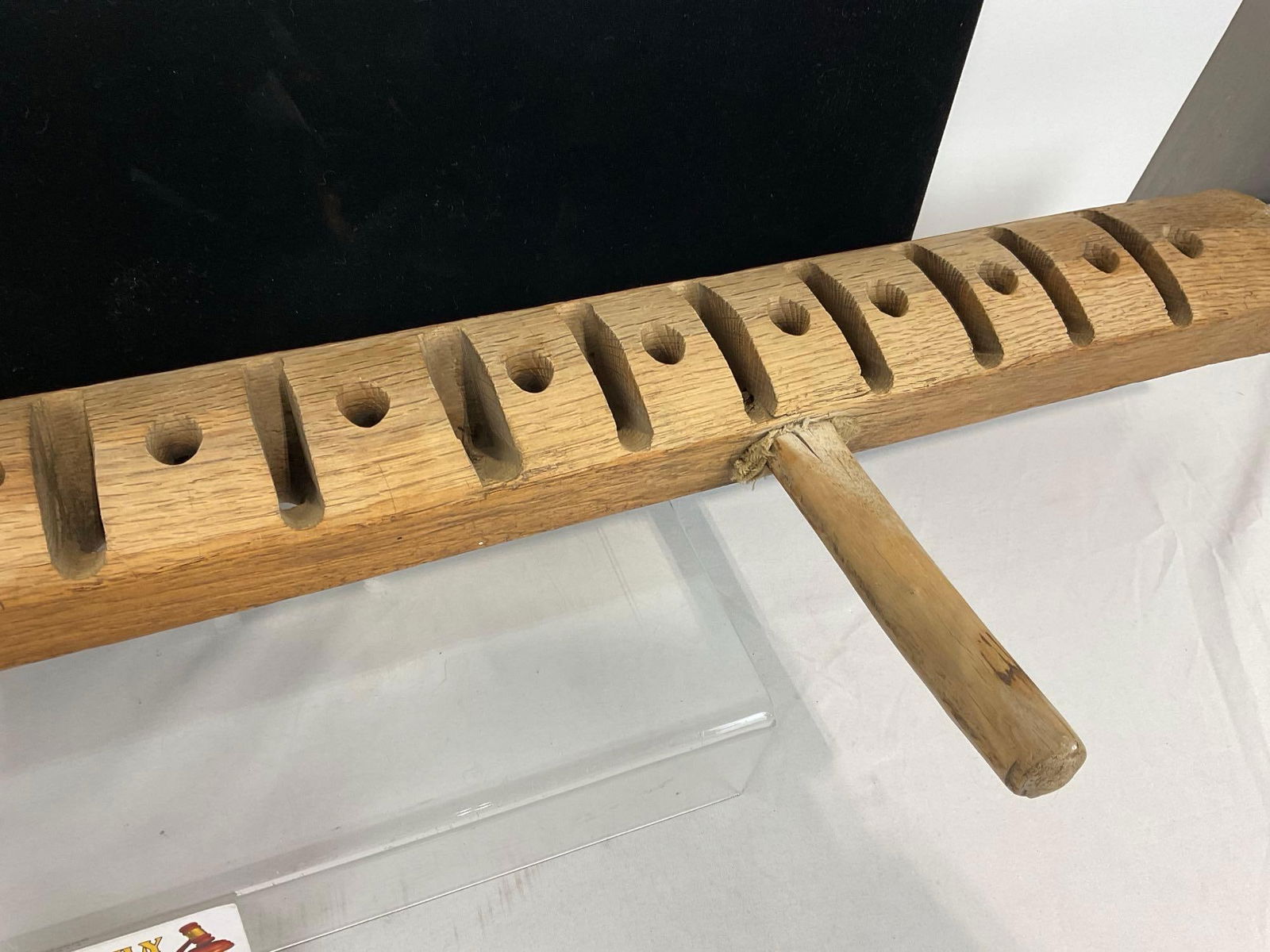 Antique / Privative Straw Mat Making Tool, Carved Wooden Slots, approx 9h x 39w x 4d inches - 3