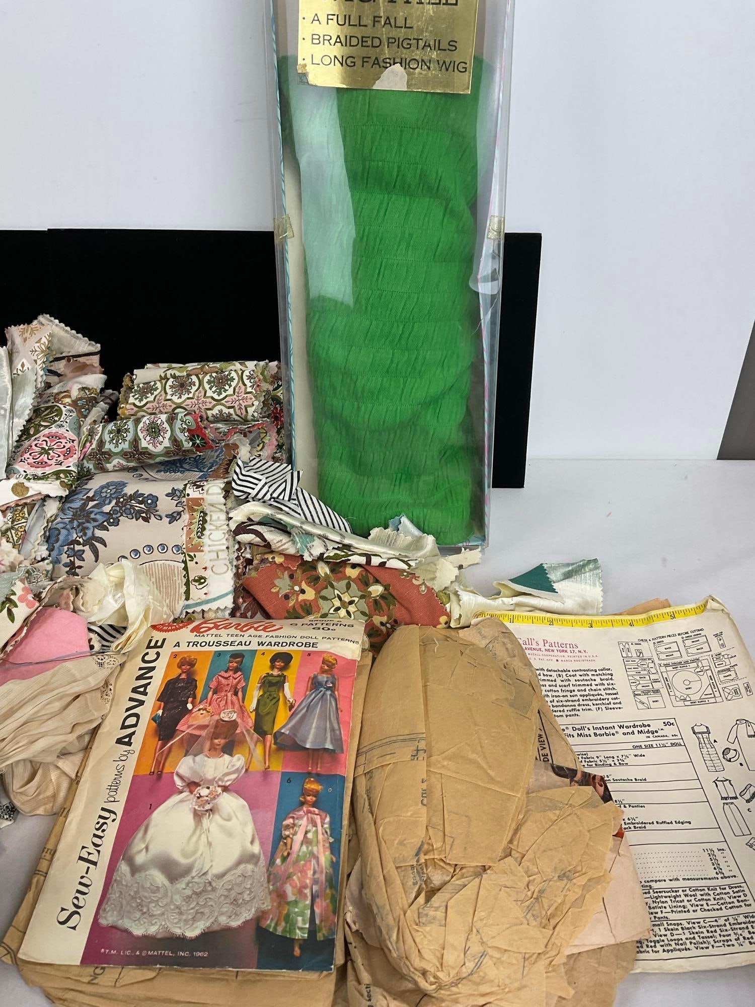 Assortment of Fabrics, Doll Clothing Instructions, The Trio Tress Wig Fall & more - 4