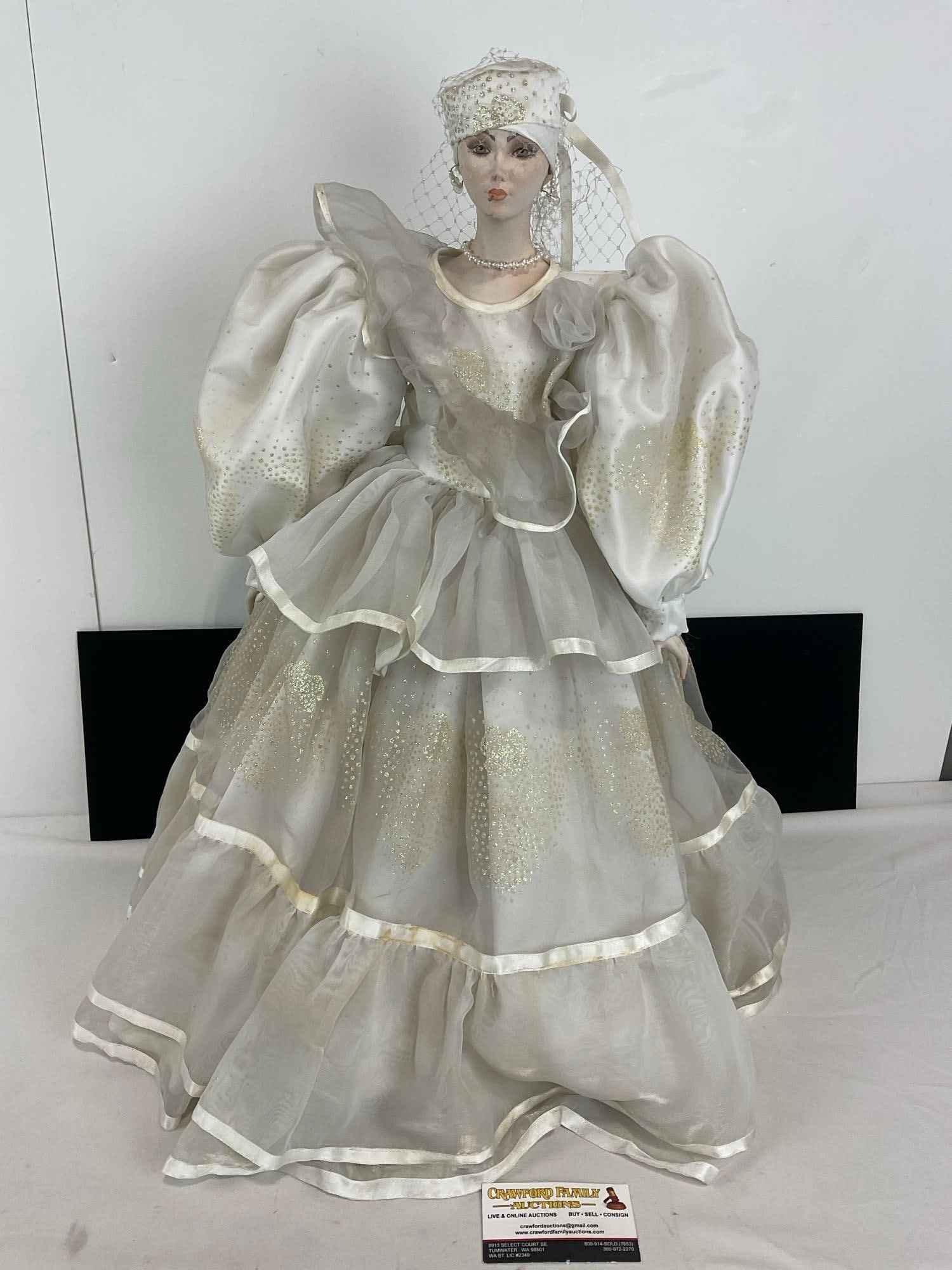 Bel Ombre Les Pompees Italy White Dress Doll, Wedding Dress, approx 25h x 16w x 15d inches w/ Stand (1 of 3)