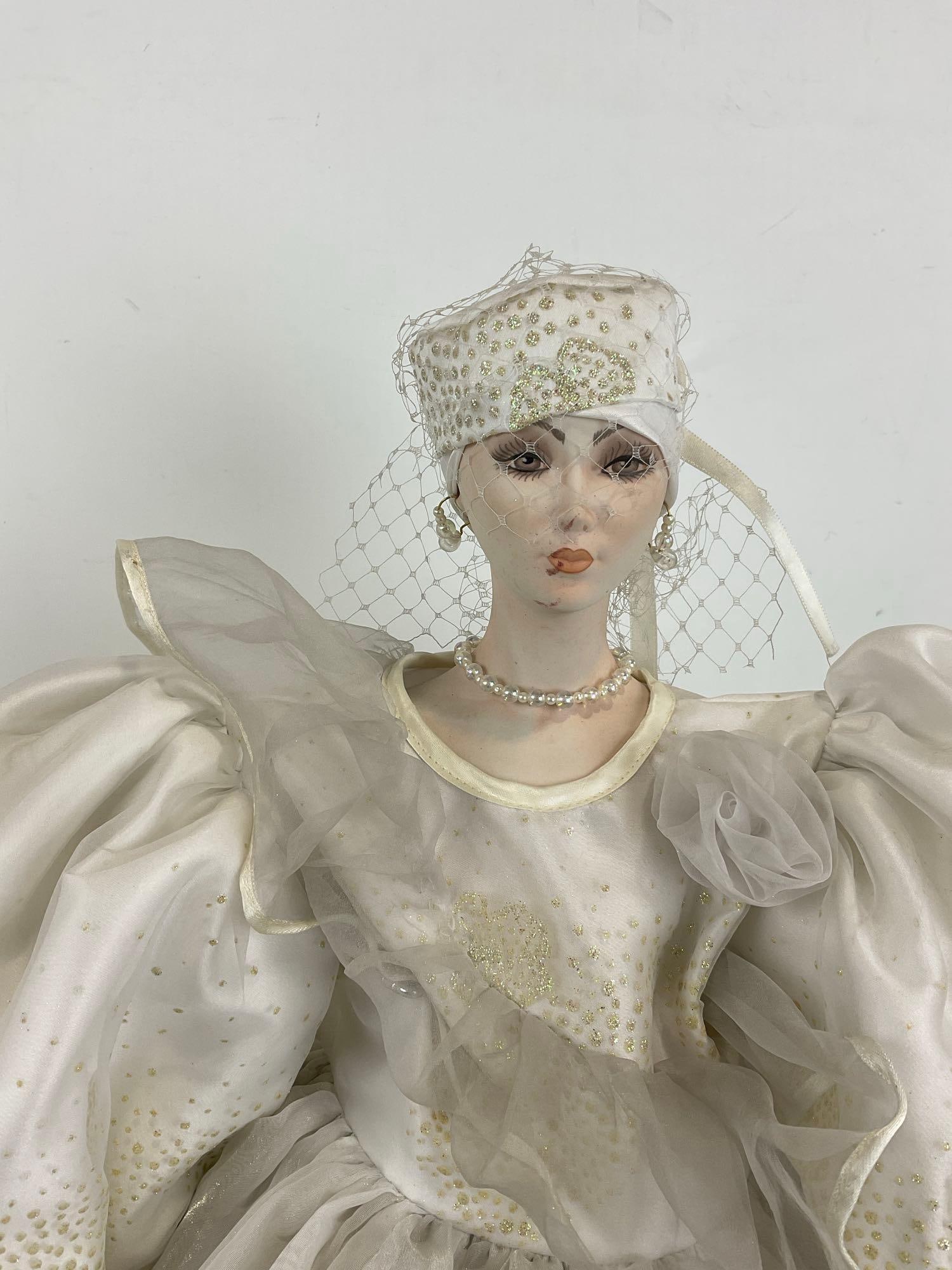 Bel Ombre Les Pompees Italy White Dress Doll, Wedding Dress, approx 25h x 16w x 15d inches w/ Stand - 2