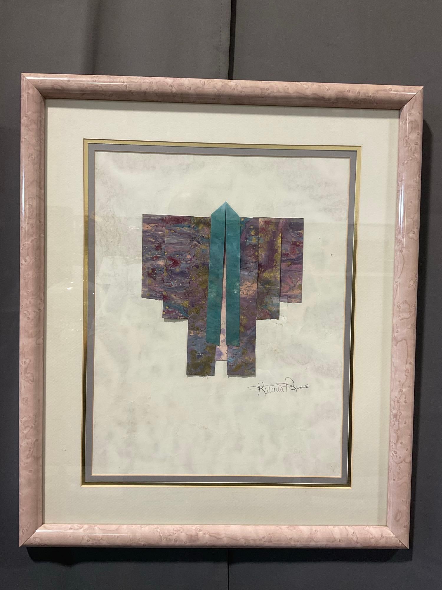 Framed Mens Textural Kimono Art Piece, Signed by Artist, approx 27h x 23w x 4d inches (1 of 4)