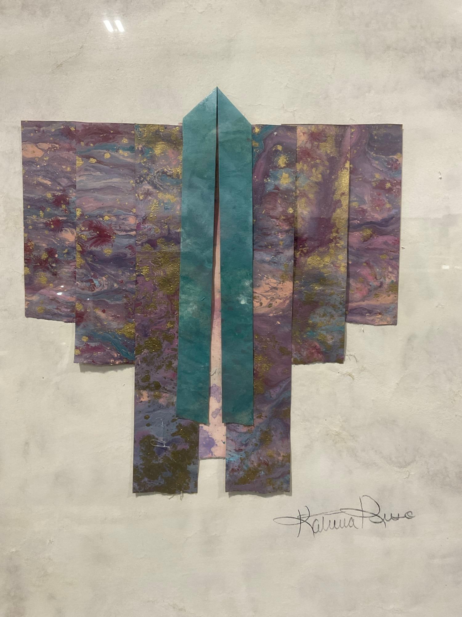 Framed Mens Textural Kimono Art Piece, Signed by Artist, approx 27h x 23w x 4d inches - 2