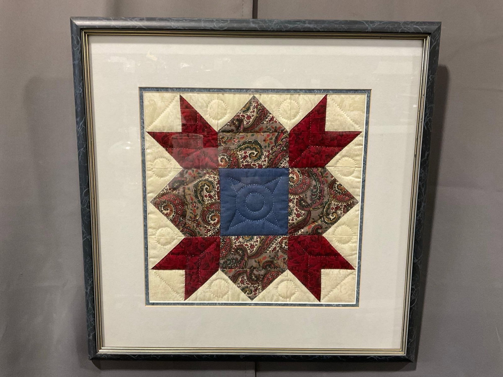 Framed Quilt Section, titled Weathervane, approx 20h x 20w x 3d inches (1 of 5)