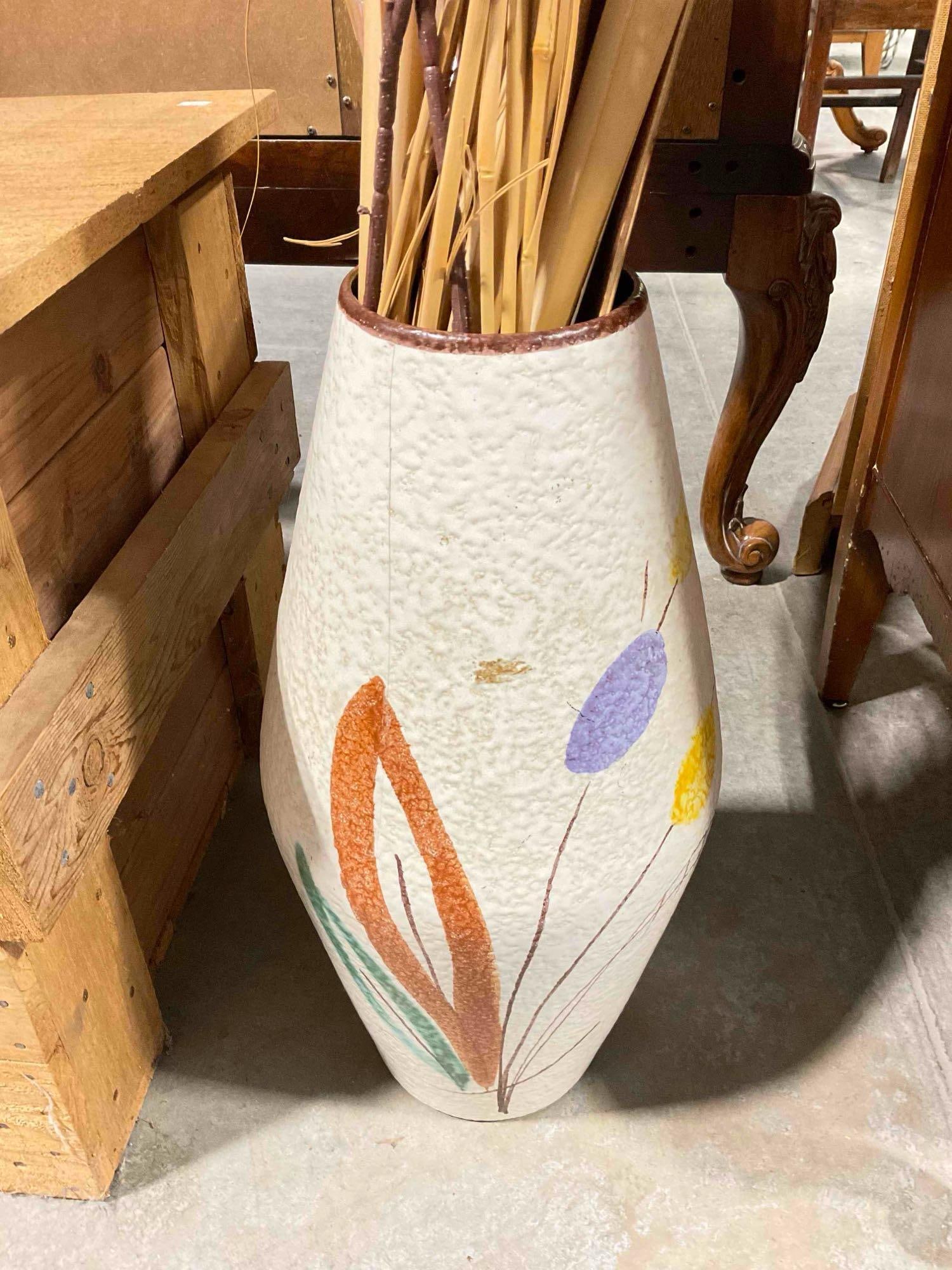 Vintage Scheurich W. German MCM Ceramic Vase #248-50 w/ Faux & Natural Decor. See pics. - 2