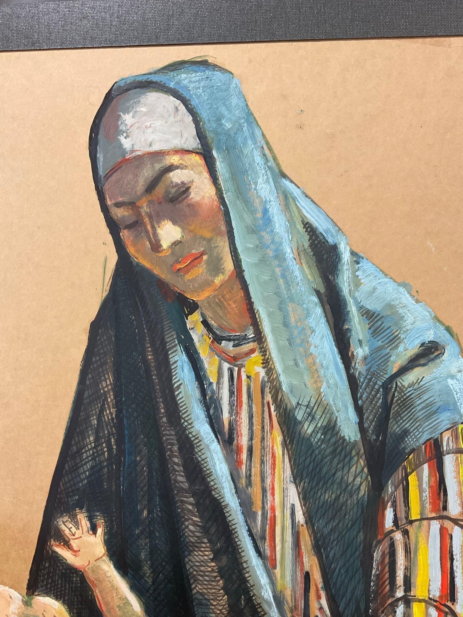 Folk Art, Pastel, Marker, Acrylic Multimedia on Paper, Madonna & Jesus, 33h x 25w x 2d inches - 2