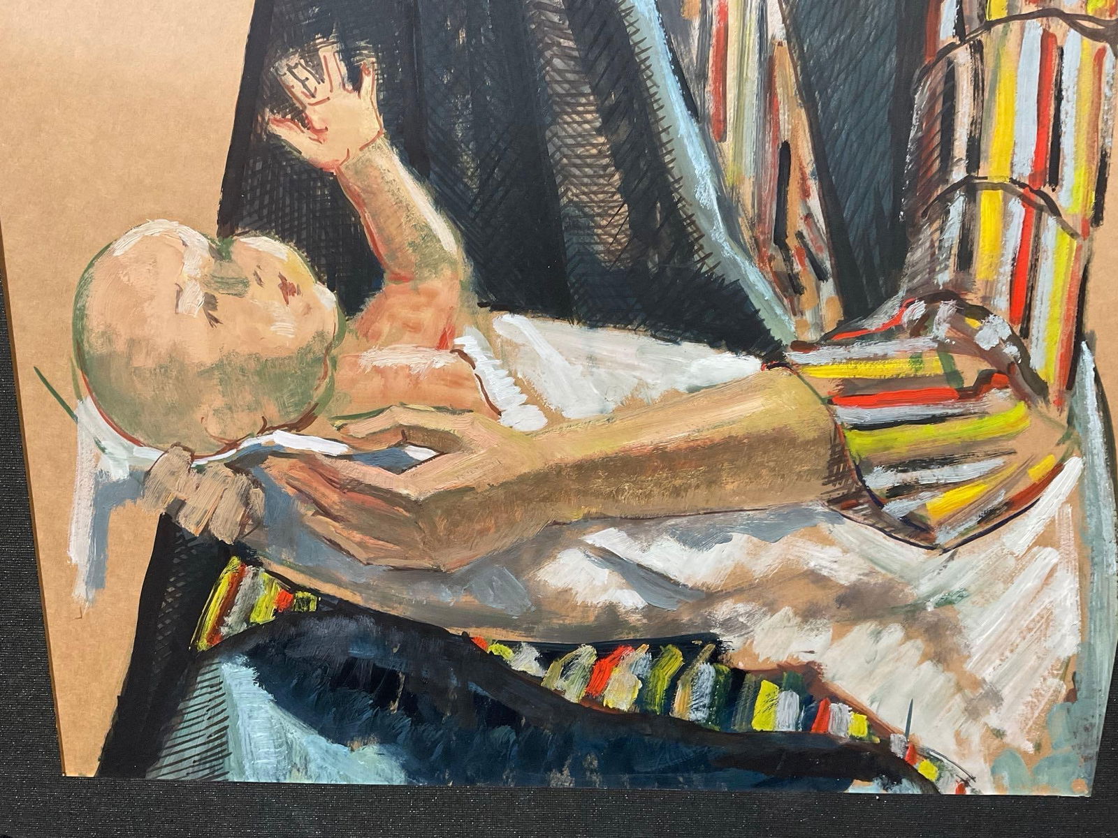 Folk Art, Pastel, Marker, Acrylic Multimedia on Paper, Madonna & Jesus, 33h x 25w x 2d inches - 3