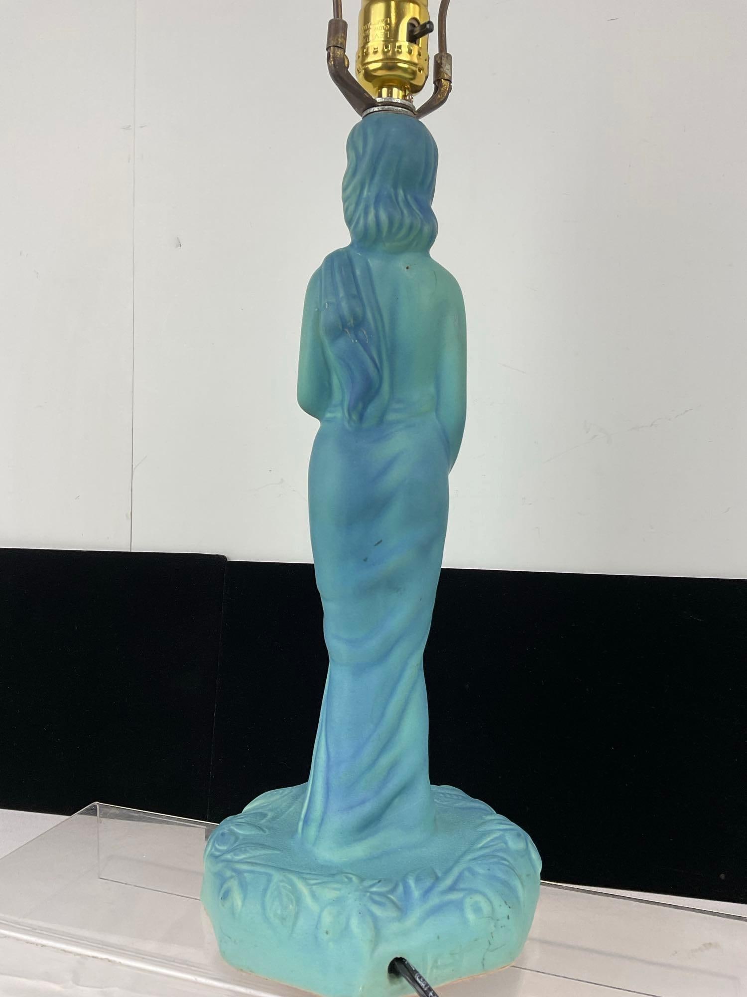 Lovely Van Briggle Pottery Lamp, no shade, tested & working, Blue finish, 24h x 7w x 7d inches - 4