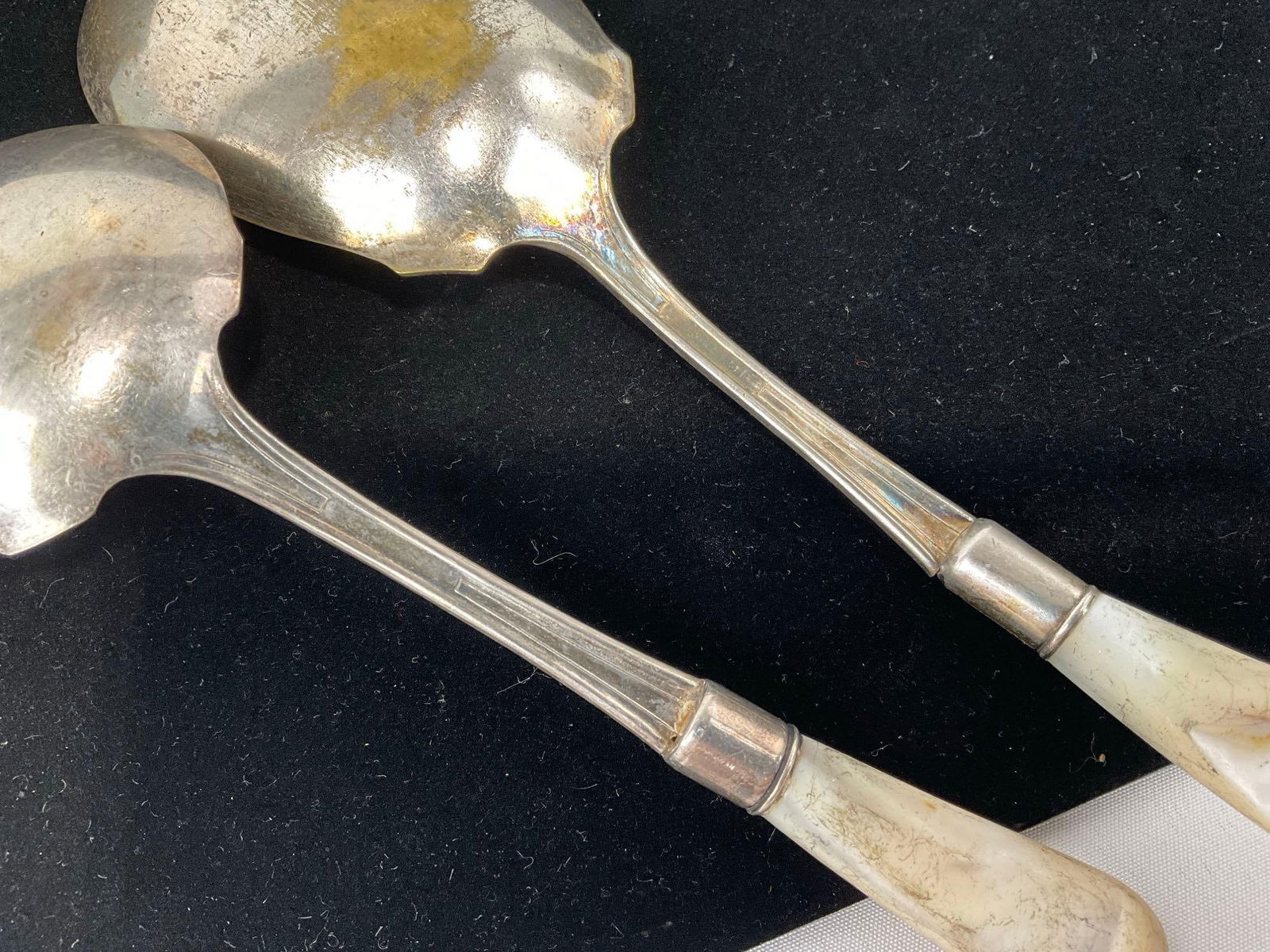 Pair of Antique Spoons, Partially Sterling Silver w/ MOP Handles, 111.1 grams total weight - 3