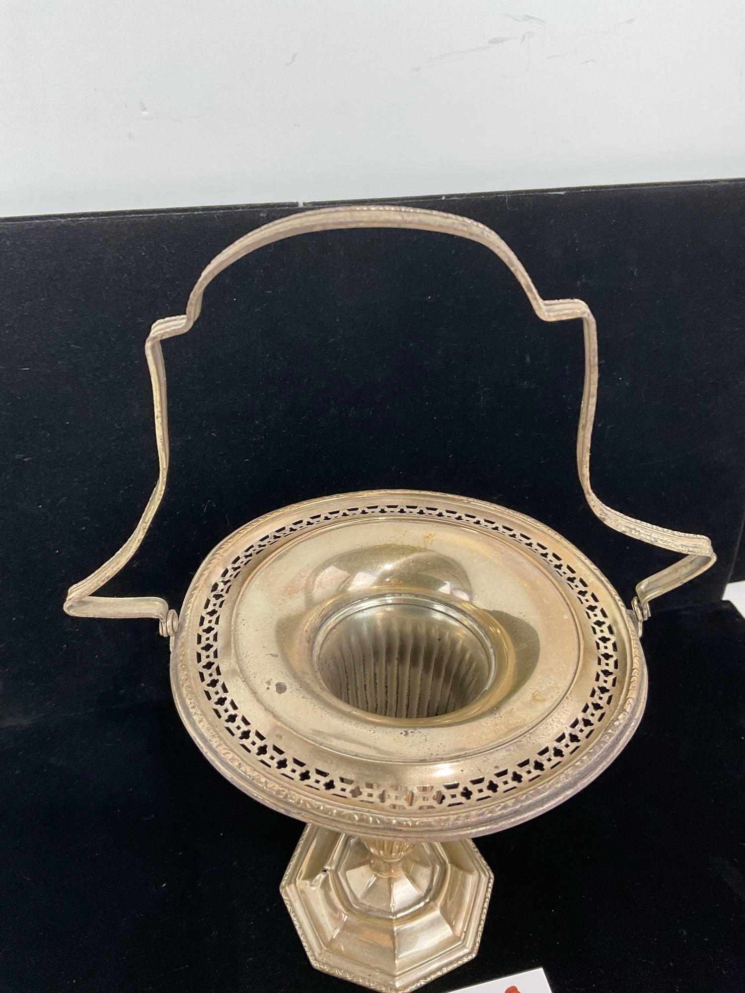 Sterling Silver Trumpet Shaped Brides Basket by Webster? w/ thin handle, 95 grams total weight - 2