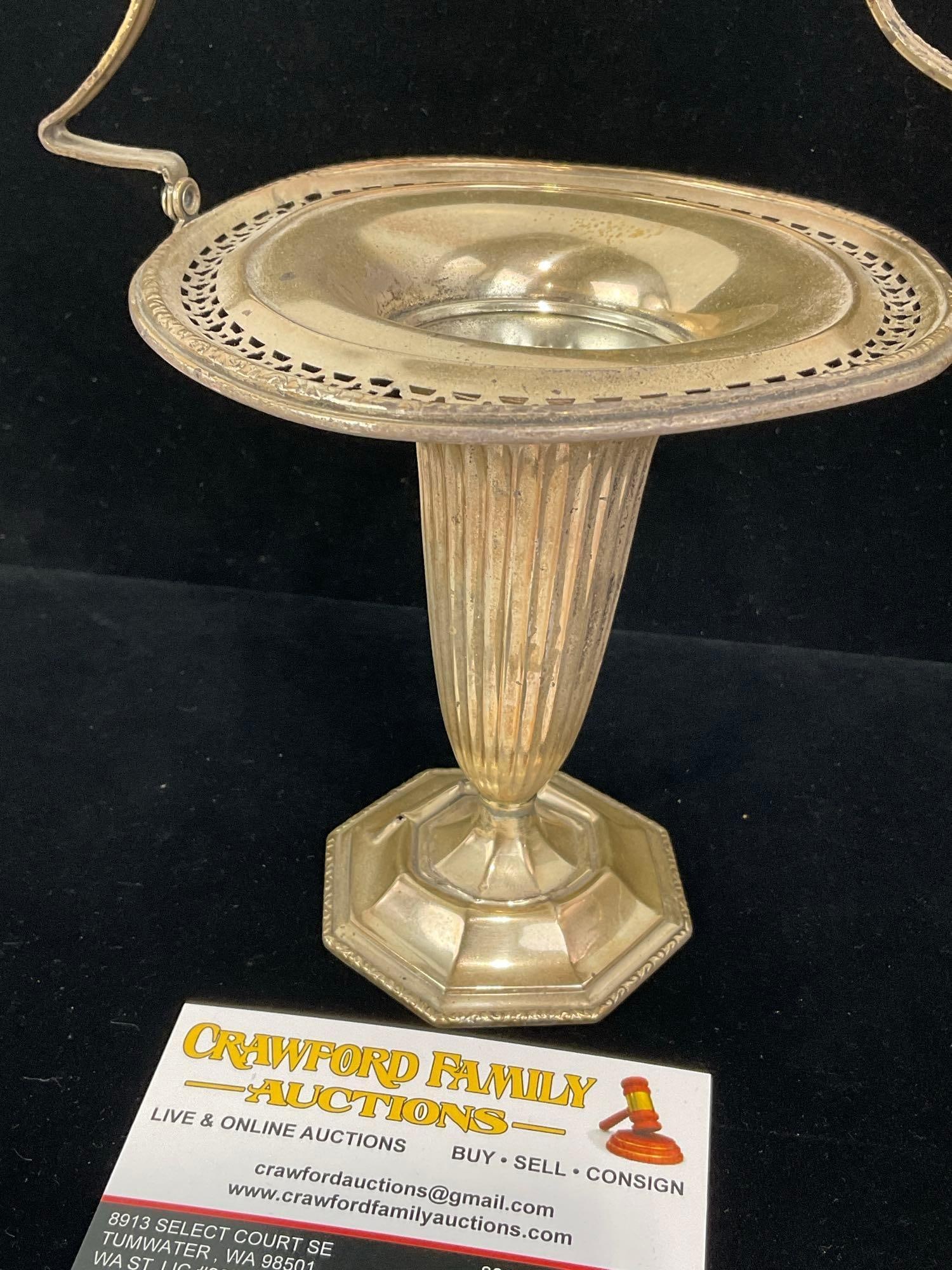 Sterling Silver Trumpet Shaped Brides Basket by Webster? w/ thin handle, 95 grams total weight - 3