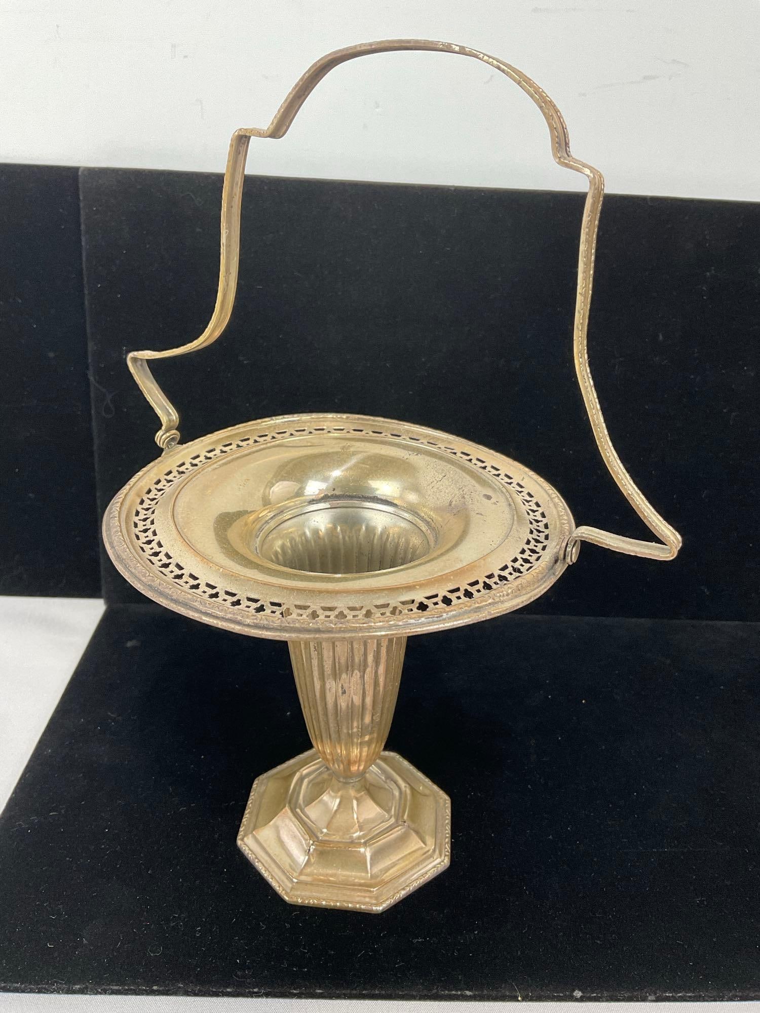 Sterling Silver Trumpet Shaped Brides Basket by Webster? w/ thin handle, 95 grams total weight - 4