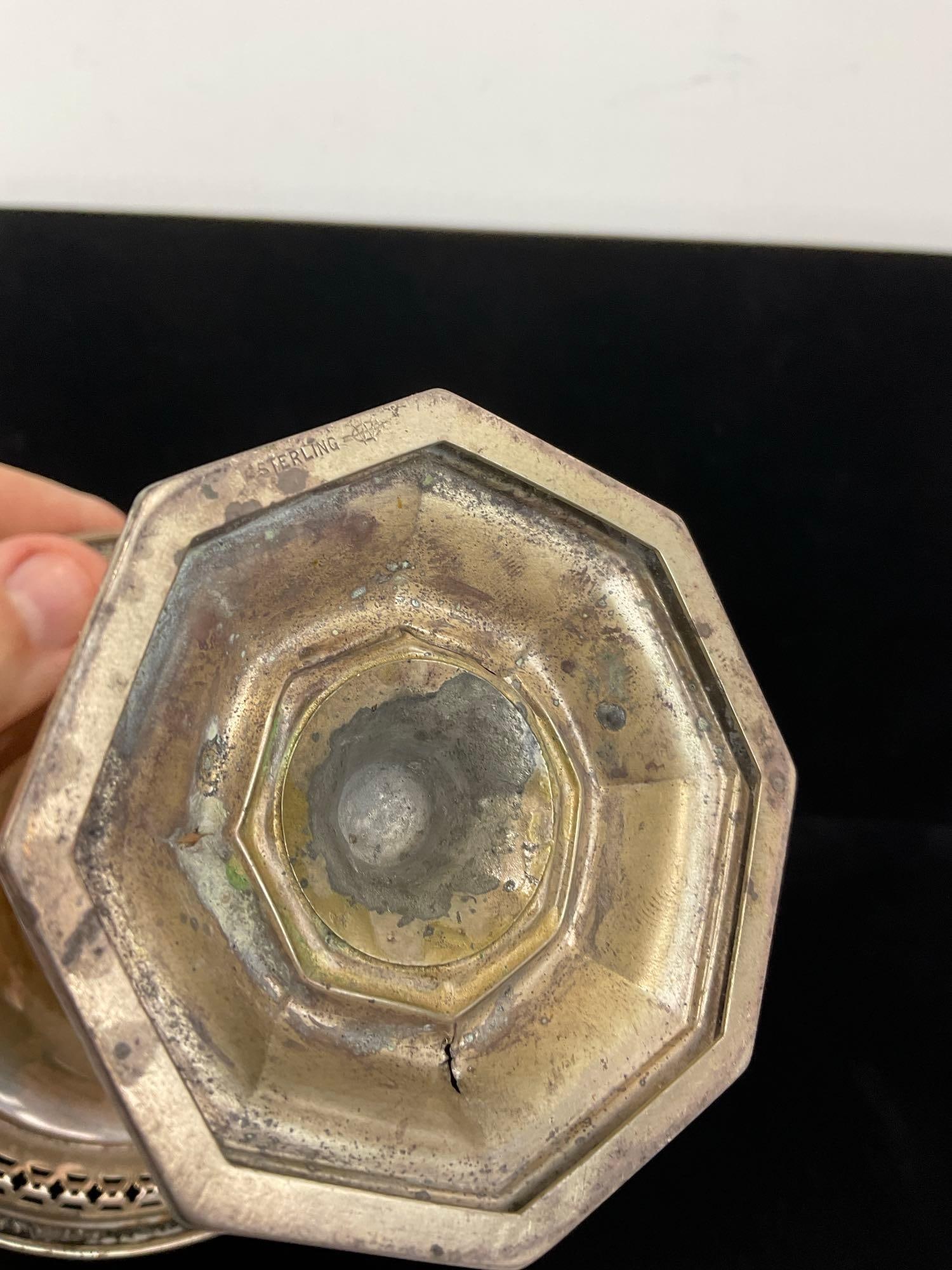 Sterling Silver Trumpet Shaped Brides Basket by Webster? w/ thin handle, 95 grams total weight - 7