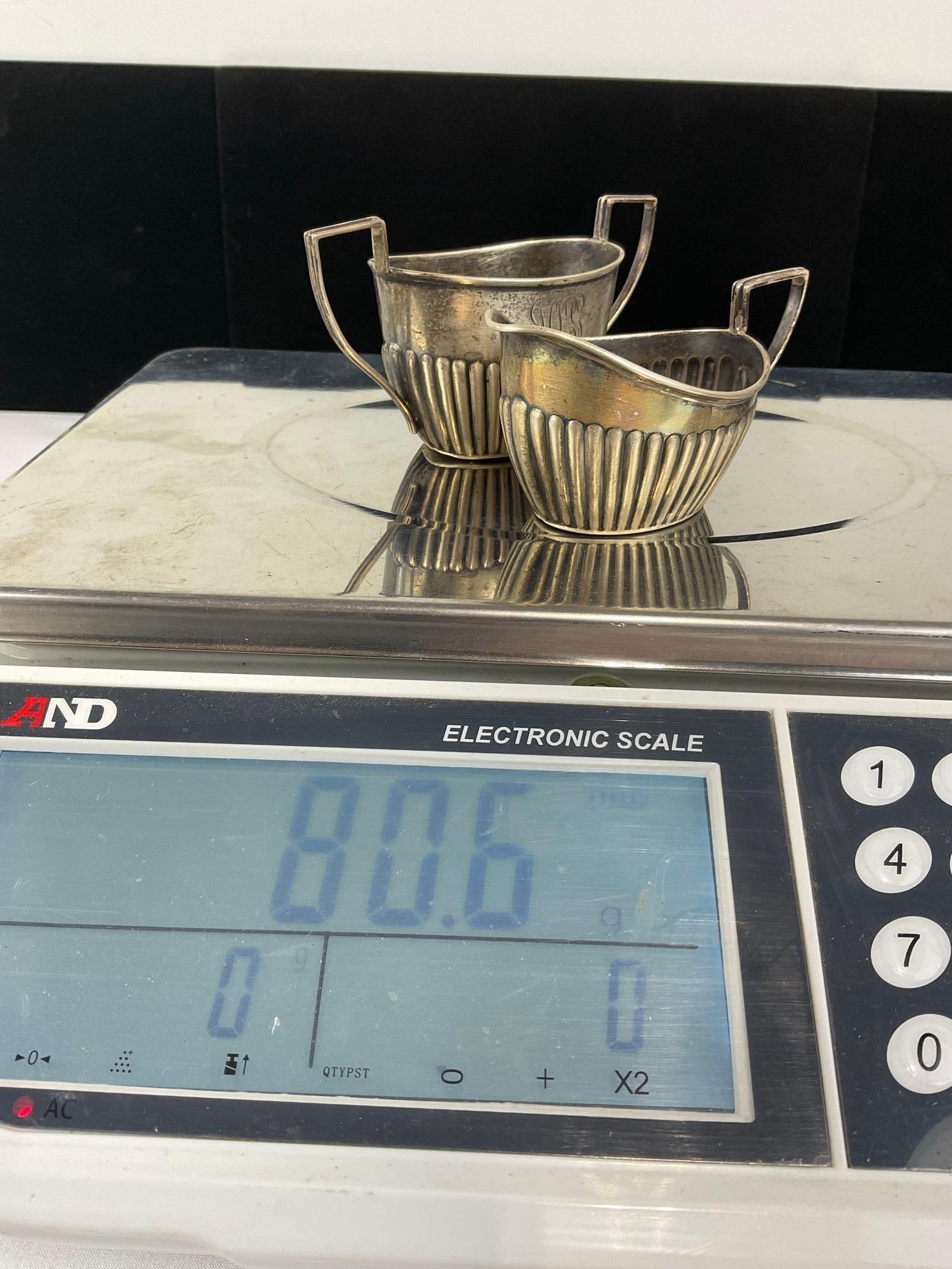 Pair of Sterling Silver Sugar Bowl & Creamer, weighs 80.6 Grams in total, lovely scalloped design - 8