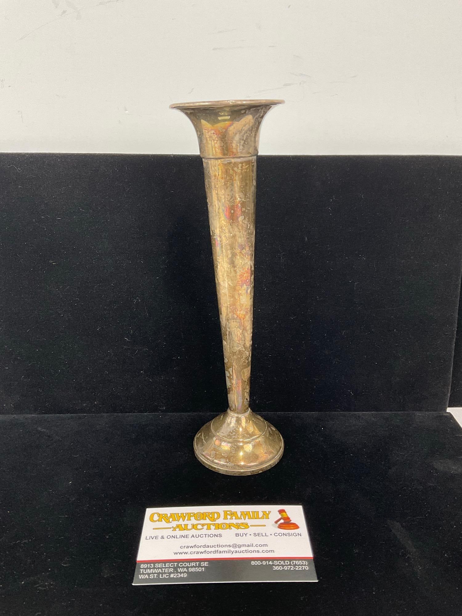 Antique Whiting Sterling Silver Weighted & Reinforced Bud Vase, 10h x 3w x 3d in, 112.9 grams ttw (1 of 6)