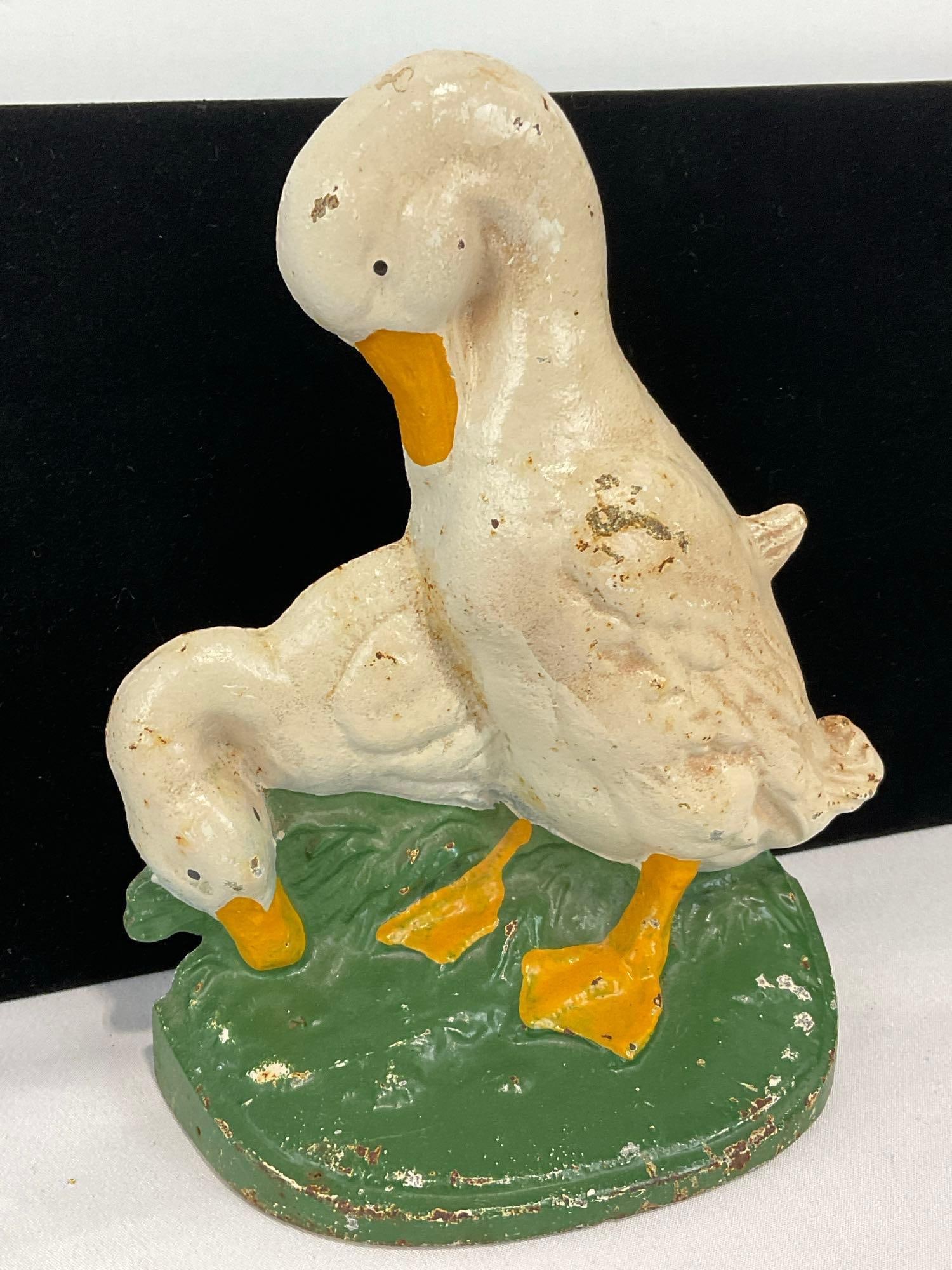 Vintage John Wright Cast Iron Doorstop, Handpainted Two White Ducklings, 8h x 8w x 4d inches - 2