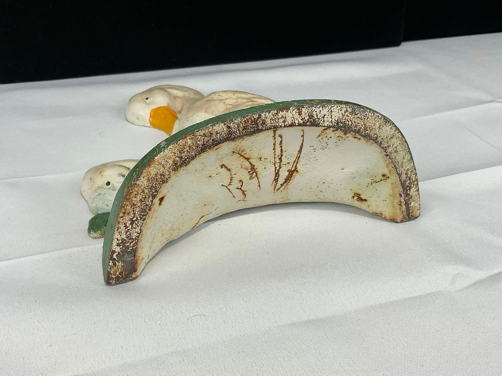 Vintage John Wright Cast Iron Doorstop, Handpainted Two White Ducklings, 8h x 8w x 4d inches - 4