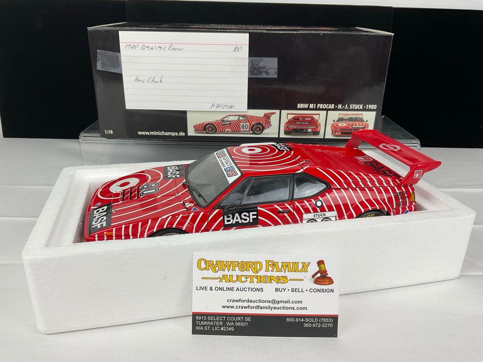 Minichamps 1980 BMW M-1 Procar BASF Champion Hans Stuck, 1/18 Scale Diecast Car Model orig box - 7