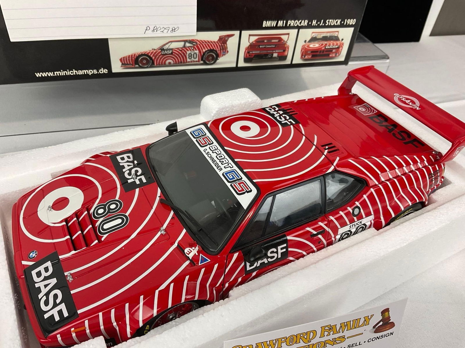 Minichamps 1980 BMW M-1 Procar BASF Champion Hans Stuck, 1/18 Scale Diecast Car Model orig box - 8