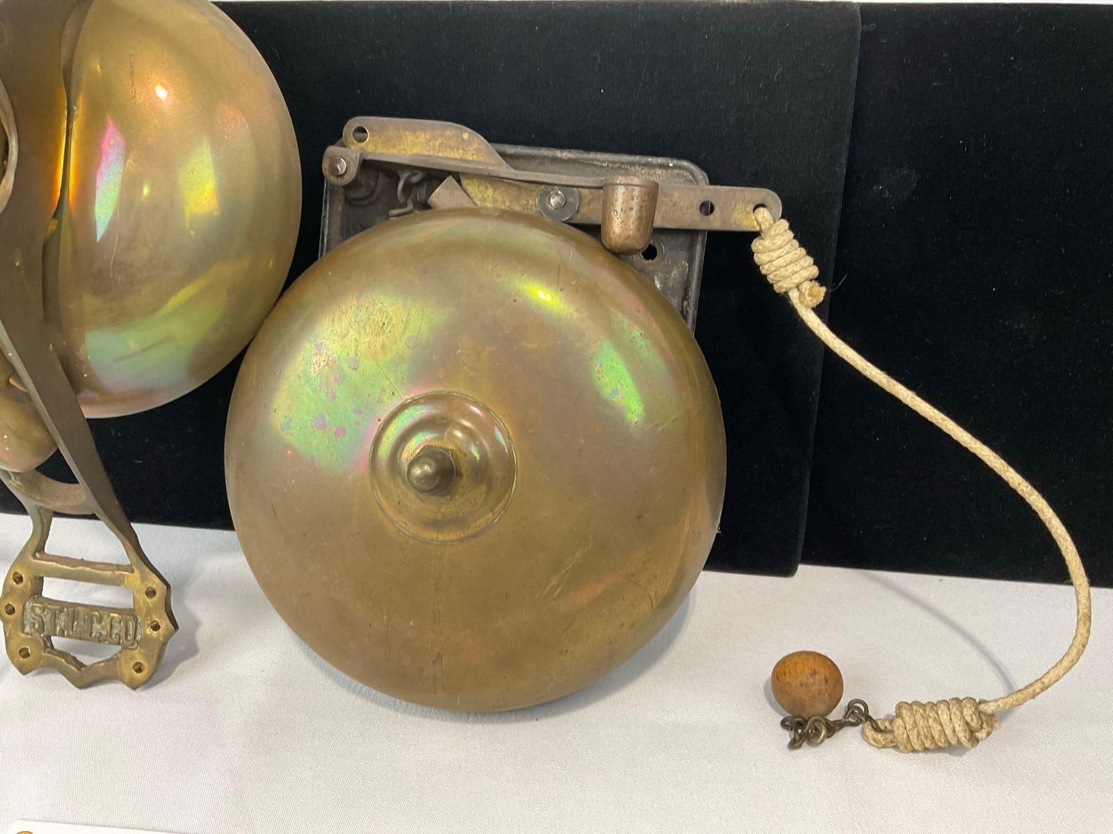 Pair of Brass Hand Pull Bells, STLCCO San Francisco Cable Car Bell & Antique Boxing Ring Bell - 2