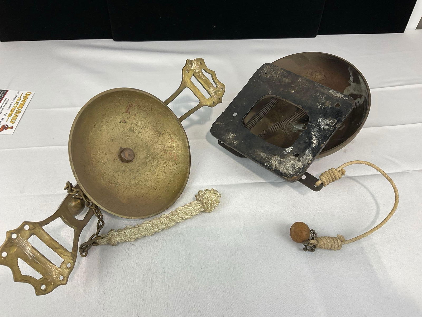 Pair of Brass Hand Pull Bells, STLCCO San Francisco Cable Car Bell & Antique Boxing Ring Bell - 4
