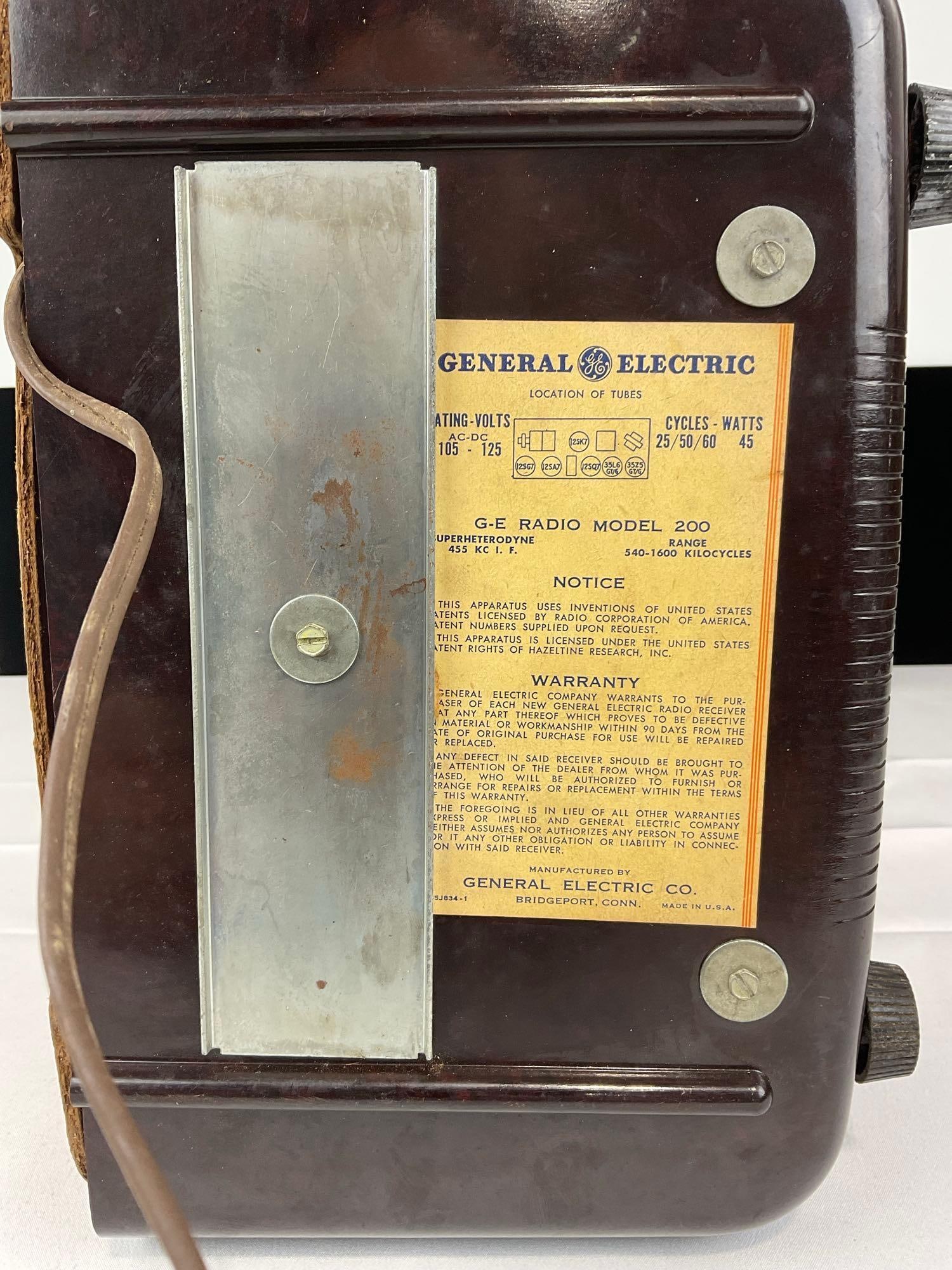 Vintage 1940s General Electric G-E Radio Model 200, Bakelite Shell, Brown in color, 8h x 12w x 9d... - 4