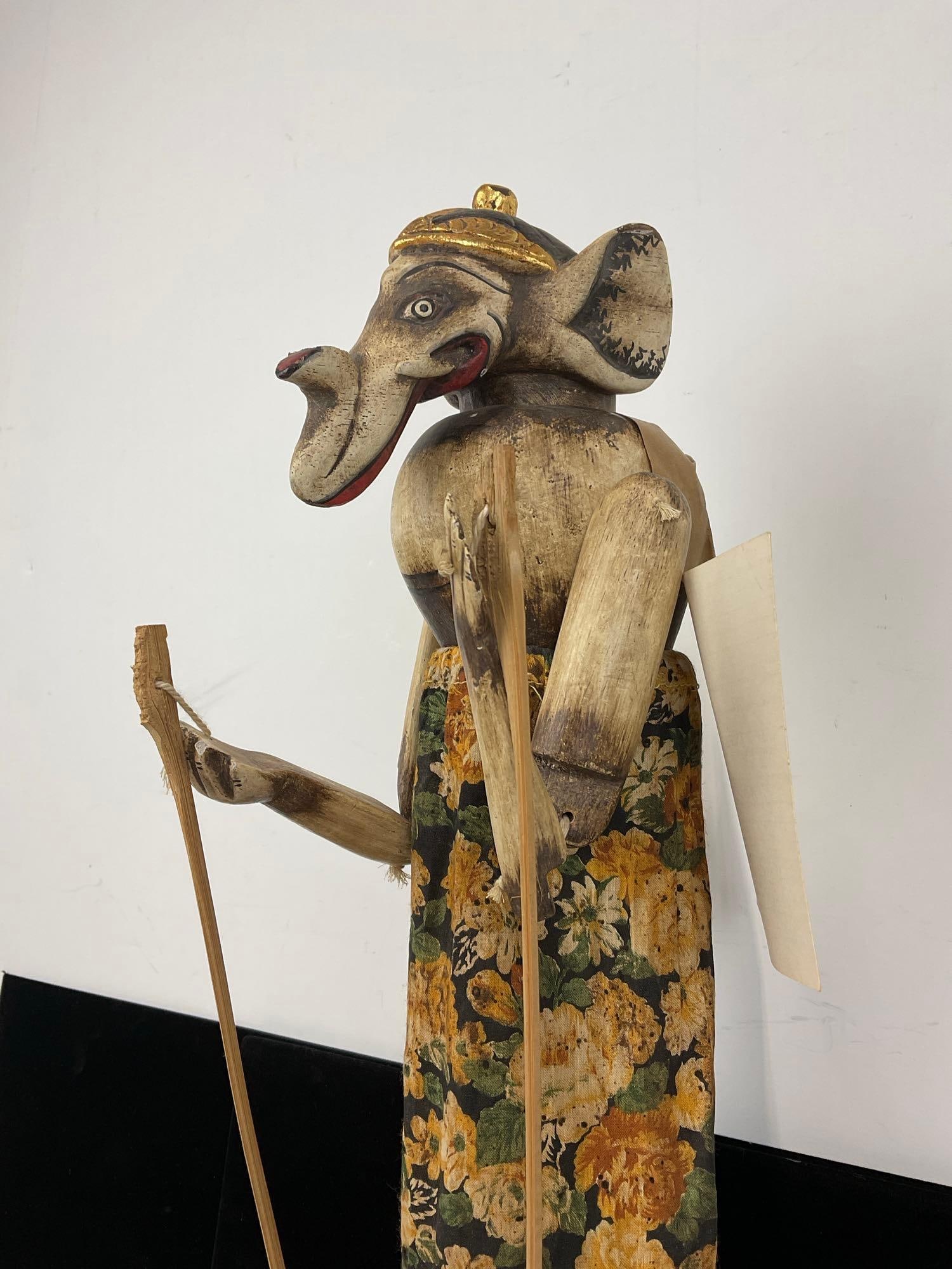 Vintage Elephant Puppet, Handmade in India, Moveable Legs, Trunk & Ears, on Wooden Base, 20x6x9 i... - 2