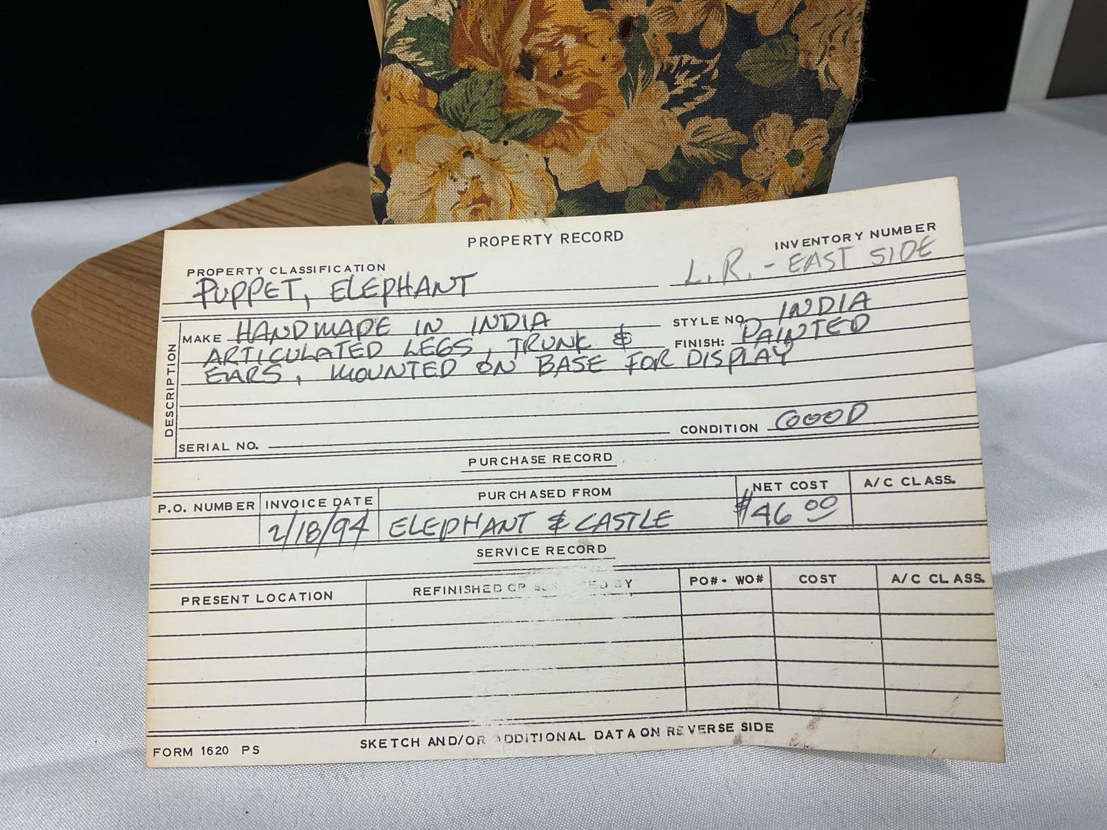 Vintage Elephant Puppet, Handmade in India, Moveable Legs, Trunk & Ears, on Wooden Base, 20x6x9 i... - 4