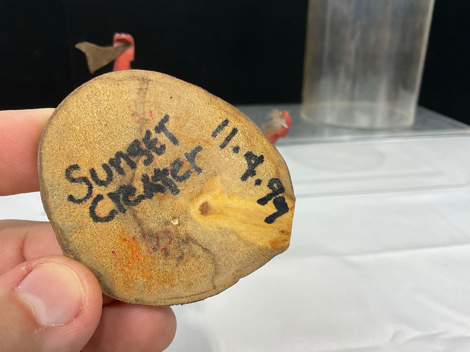 Small Native American Kachina Doll, Fur & Handpainted Wood, w/Acrylic Display Cylinder, 8h x 5w x... - 4