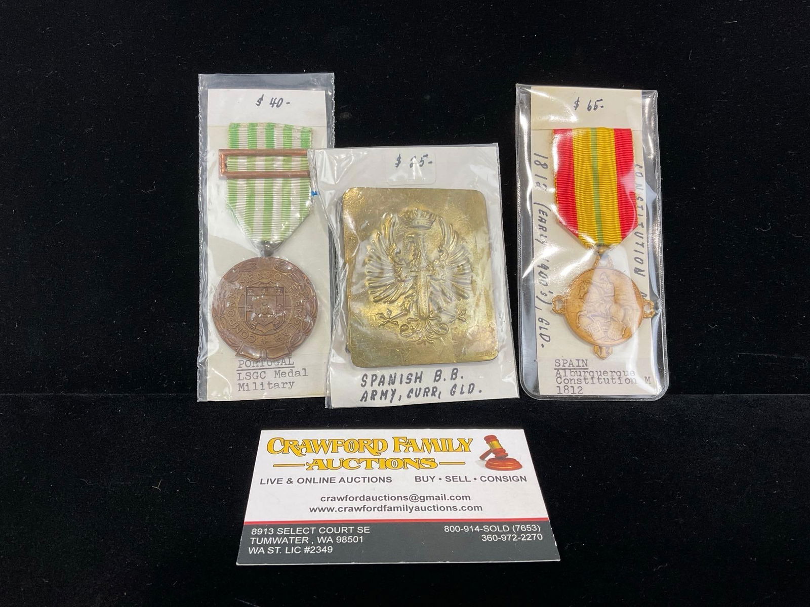 Pair of Medals, Portugal LSGC Military & Albq. Constitution 1812 & Spanish Belt Buckle Army (1 of 6)