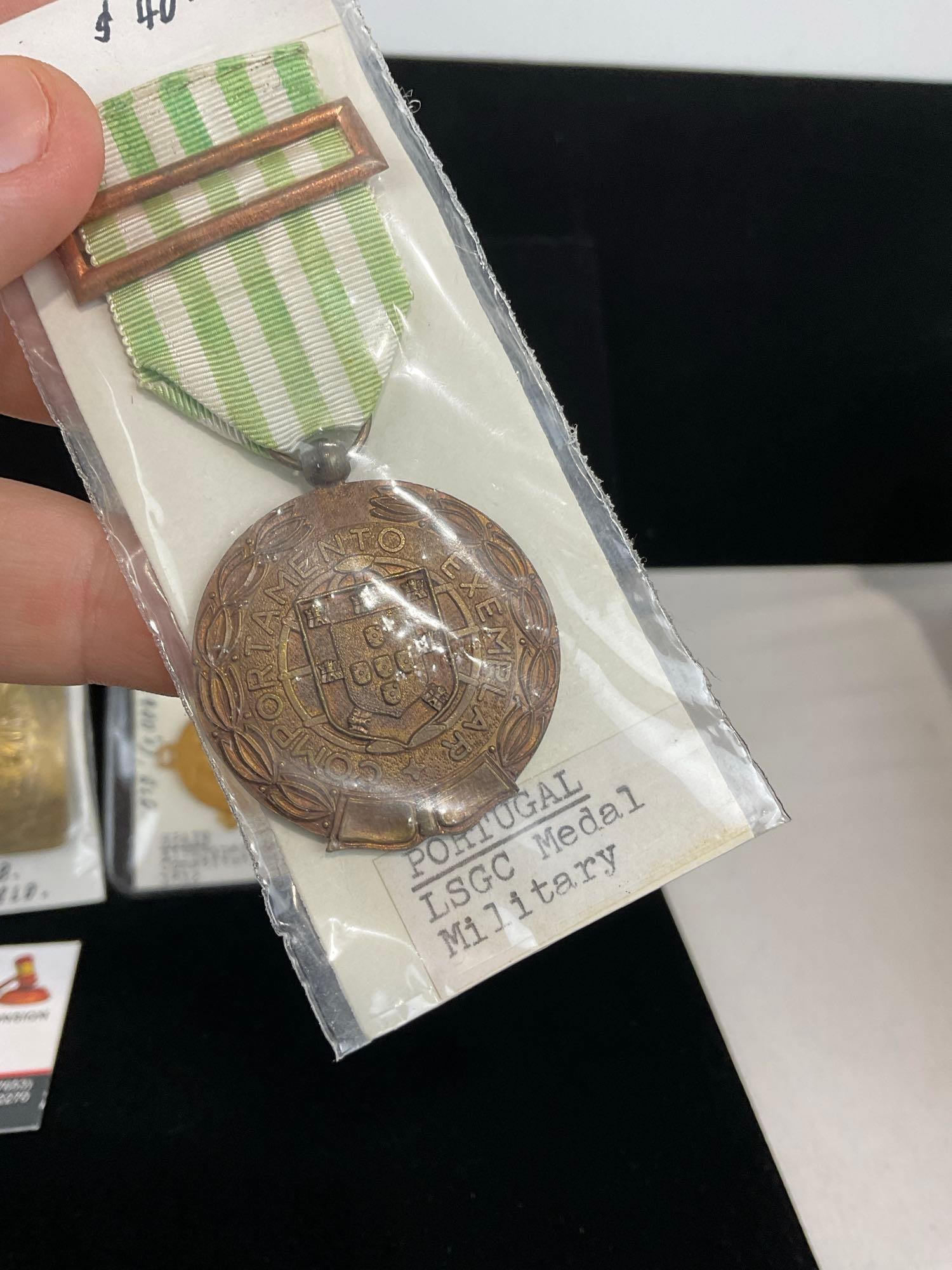 Pair of Medals, Portugal LSGC Military & Albq. Constitution 1812 & Spanish Belt Buckle Army - 2