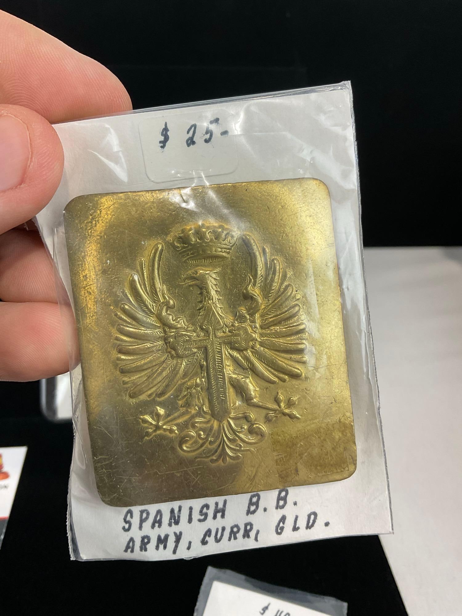 Pair of Medals, Portugal LSGC Military & Albq. Constitution 1812 & Spanish Belt Buckle Army - 3