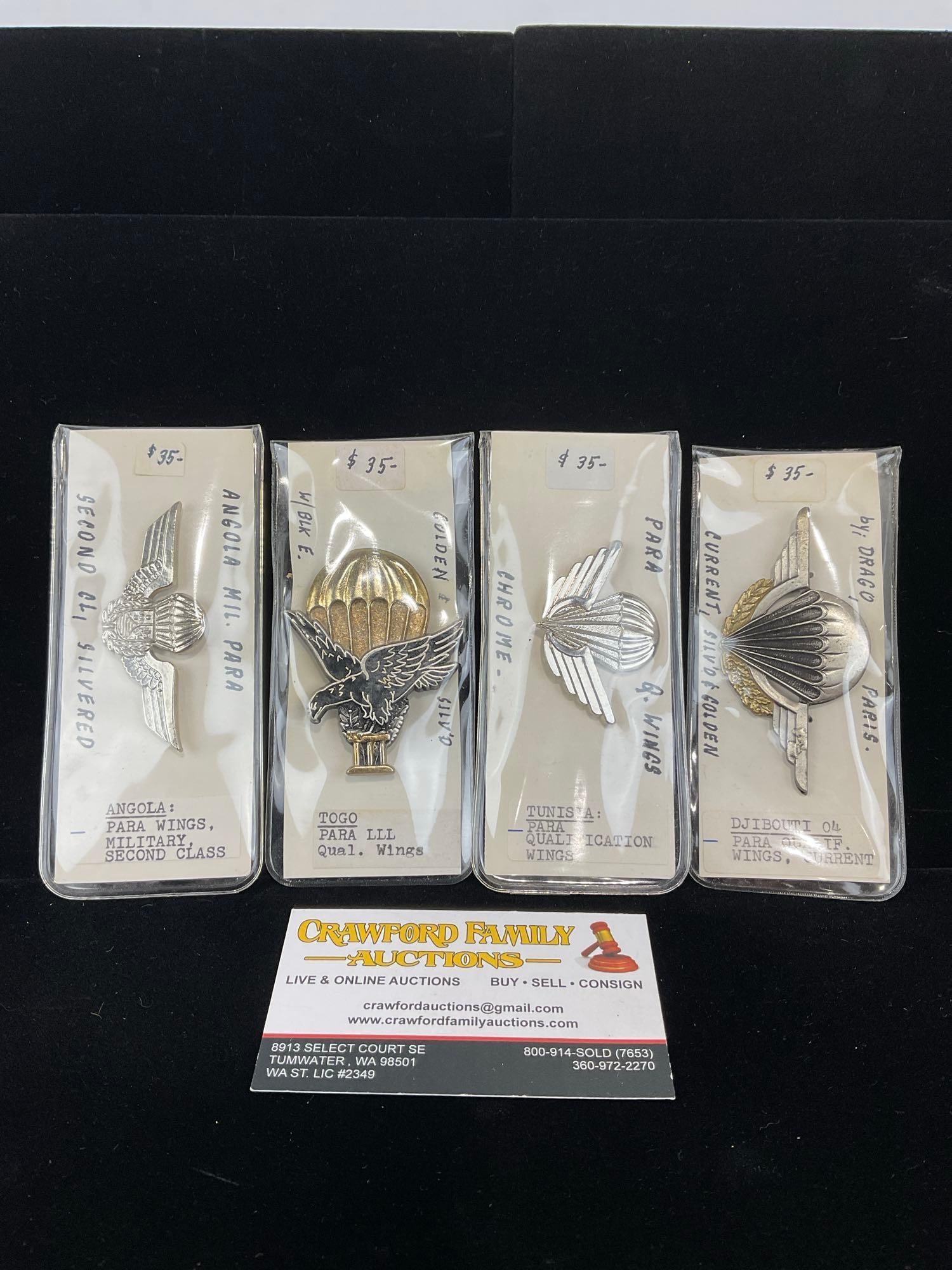 4 African Paratrooper Quali Wings Badges from Angola 2nd cl, Togo 3rd, Tunisia & Djibouti (1 of 5)
