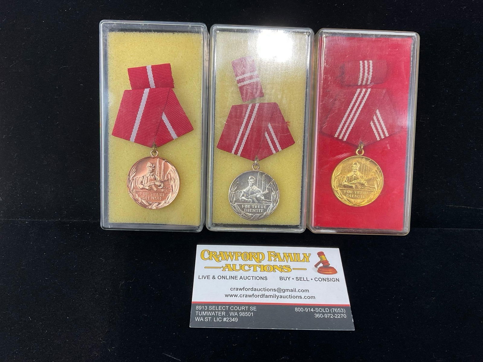 3 GDR East German Bronze, Silver & Gold class Medals, Faithful Serv Fighting Groups of the Workin... (1 of 2)