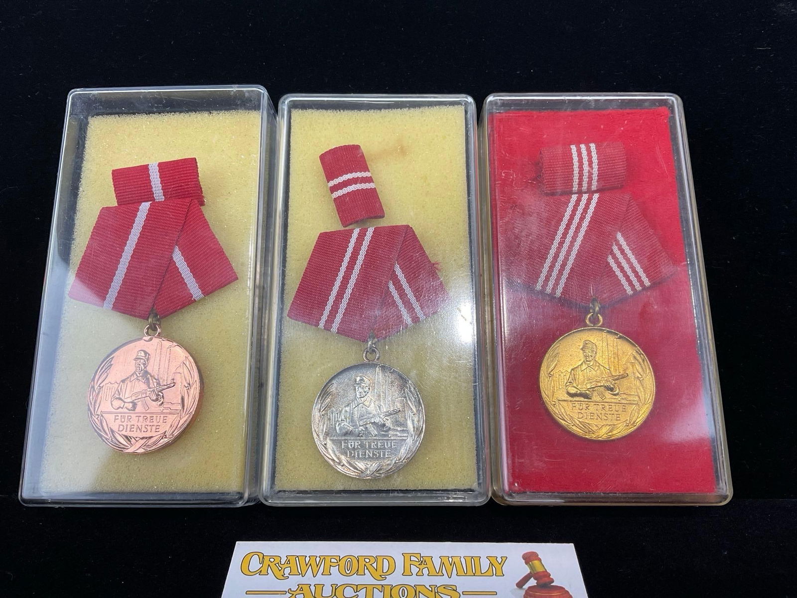 3 GDR East German Bronze, Silver & Gold class Medals, Faithful Serv Fighting Groups of the Workin... - 2