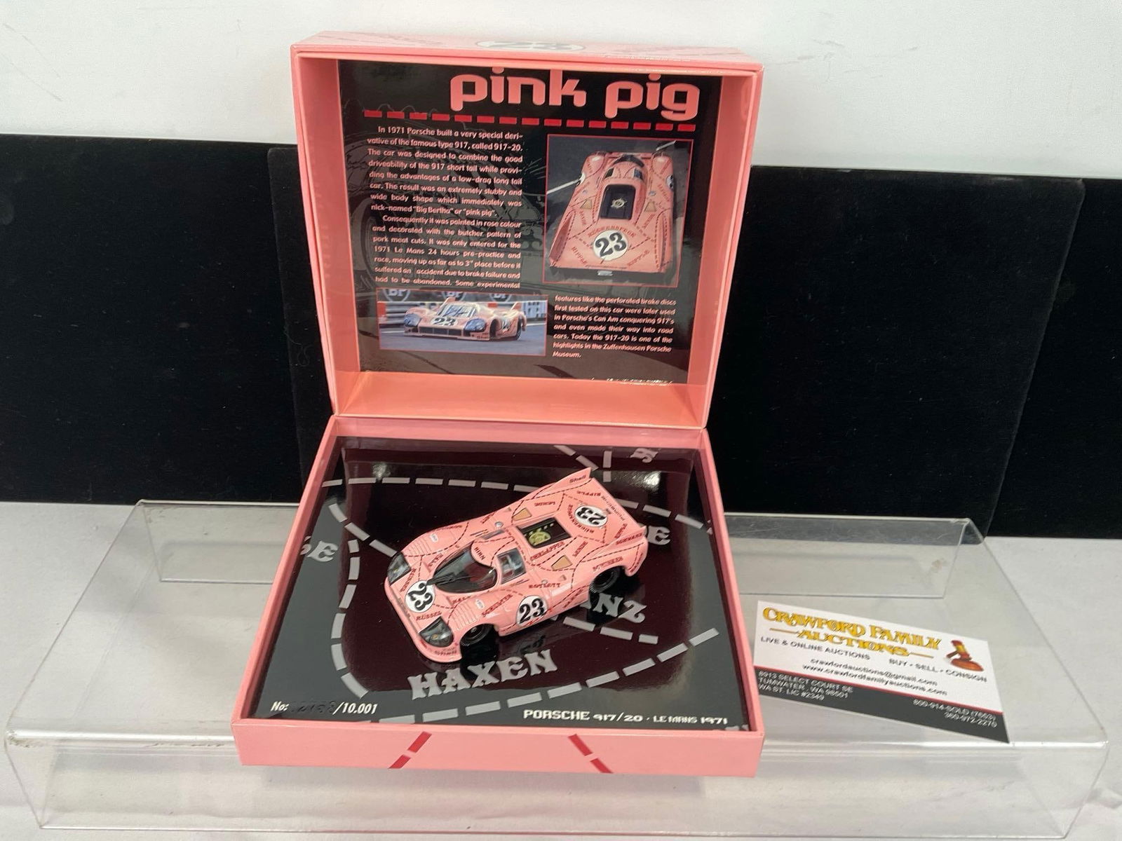 Pink Pig 1971 Porsche 917/20 LM Box Signed by both drivers, 1/43 Scale Diecast Car Model orig box: Box is signed by Willi Kauhsen & Reinhold Joest. Appears to be in good shape. The piece measures approx 4h x 8w x 7d inches. See pics. E-5420 