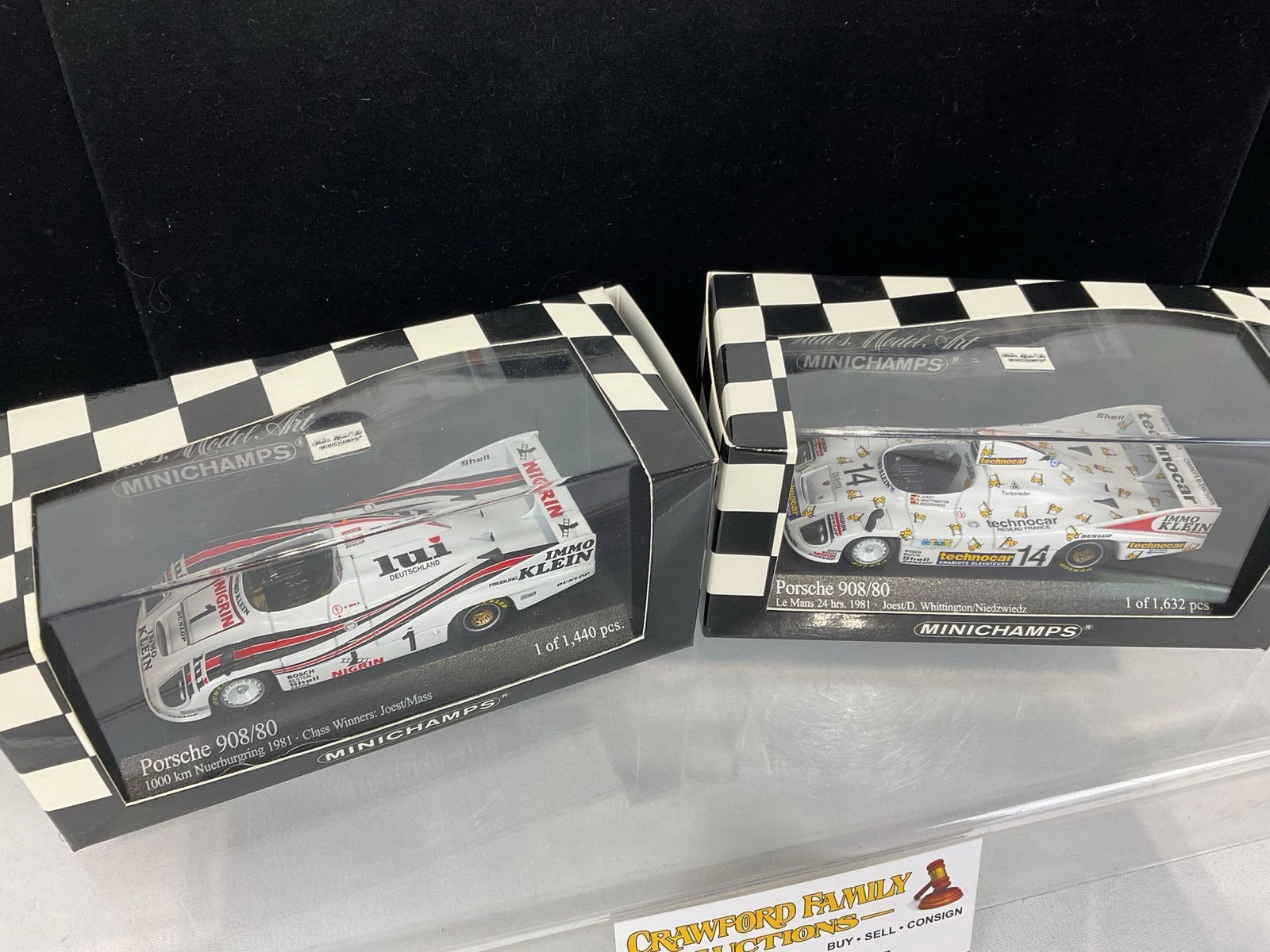 Pair of Minichamps Porsche 908/80 1000km Nurb & LM 24H, 1/43 Scale Diecast Car Model orig boxes - 2