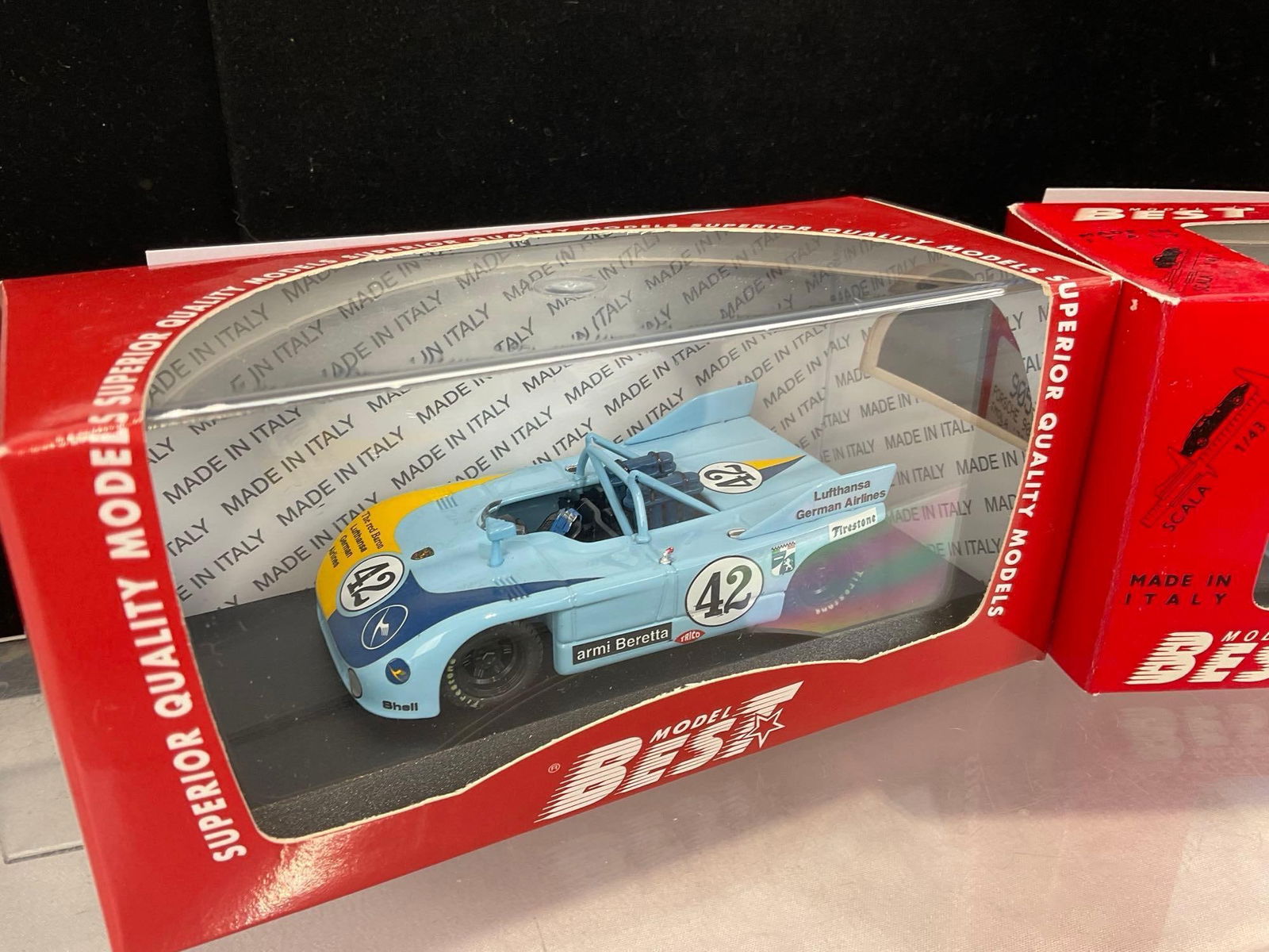 Pair of Model Best Porsche 908/3 driven by Joest, 1/43 Scale Diecast Car Model orig boxes - 2