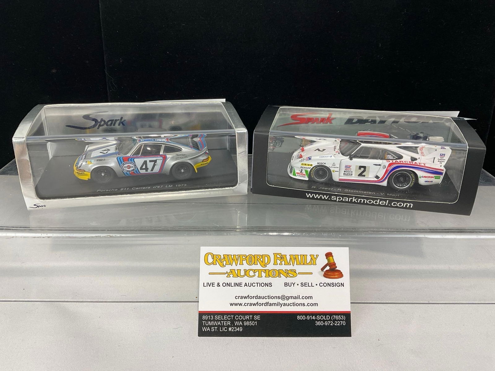Pair of Porsche 1973 911 Carrera LM/1980 935, driven by Joest, 1/43 Scale Diecast Car Model orig ...: Appears to be in good shape. The piece measures approx 6h x 6w x 4d inches. See pics. E-5420