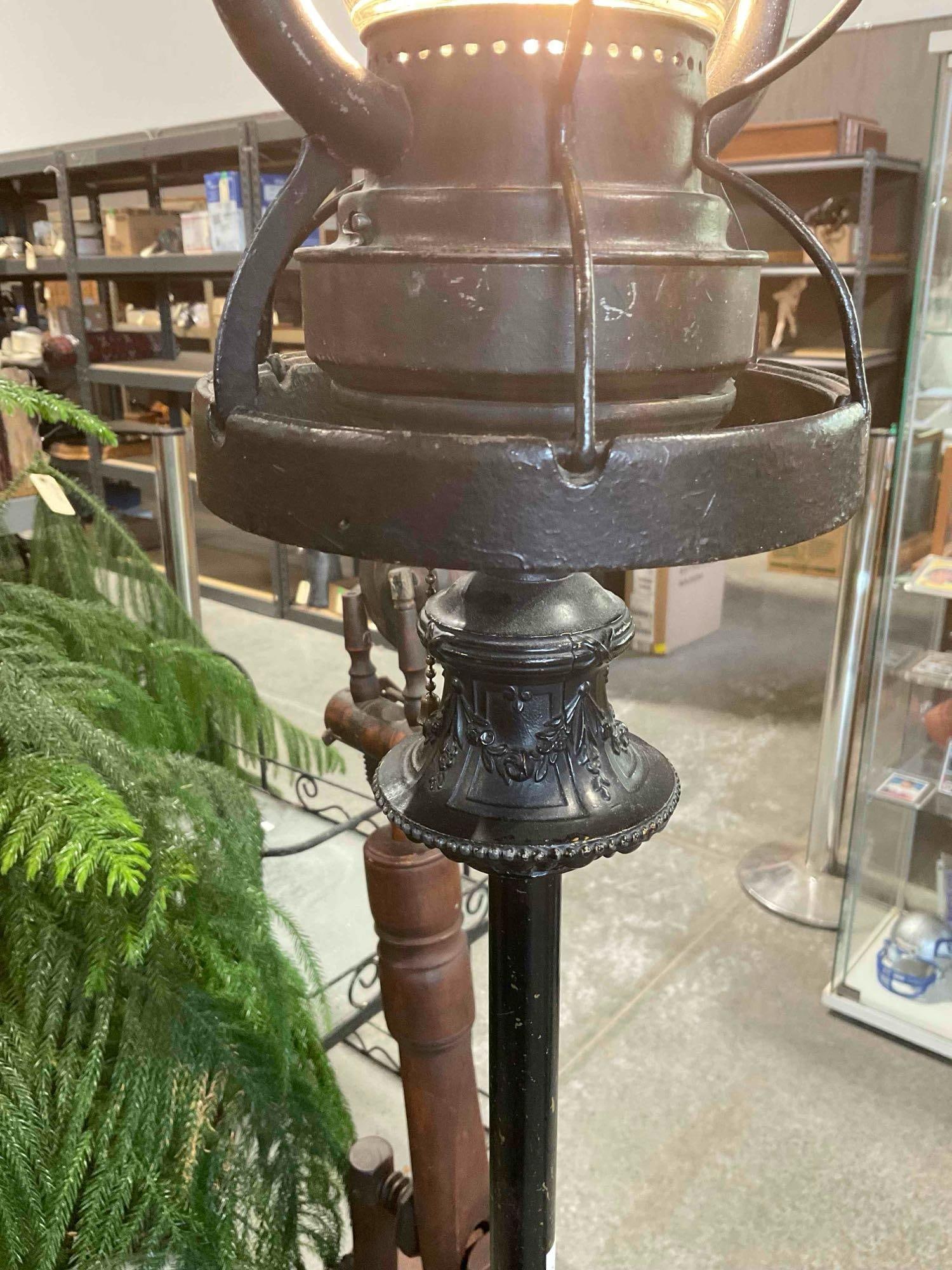 Vintage Black Painted Metal Floor Lamp w/ Dietz Railroad Light. Tested, Works. Very Good Cond. - 3