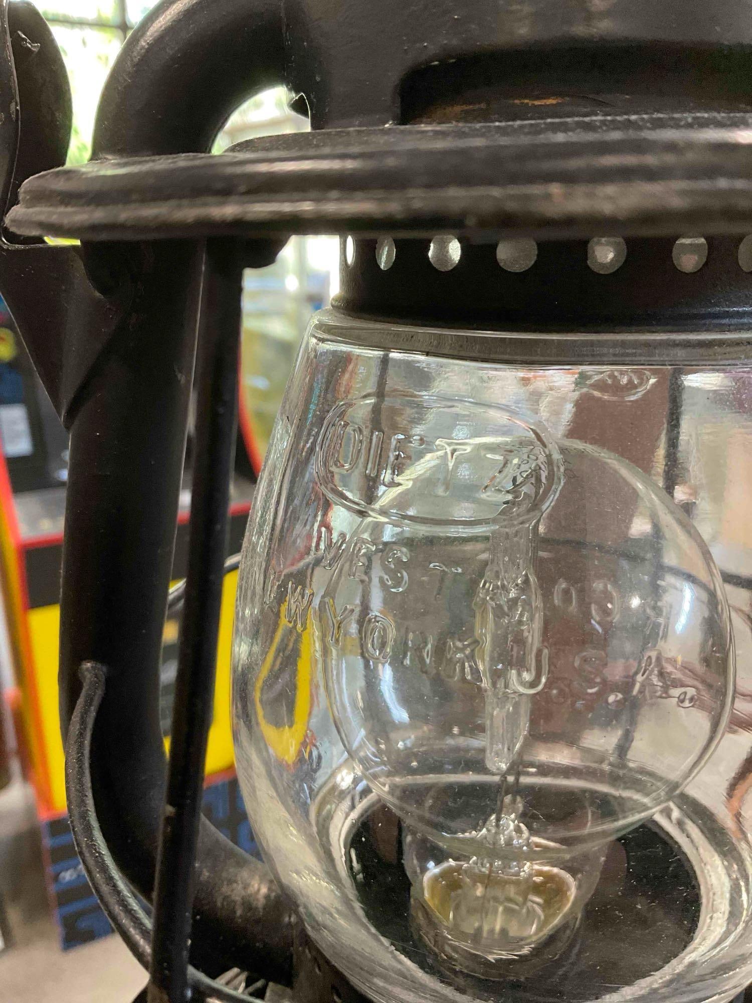 Vintage Black Painted Metal Floor Lamp w/ Dietz Railroad Light. Tested, Works. Very Good Cond. - 7