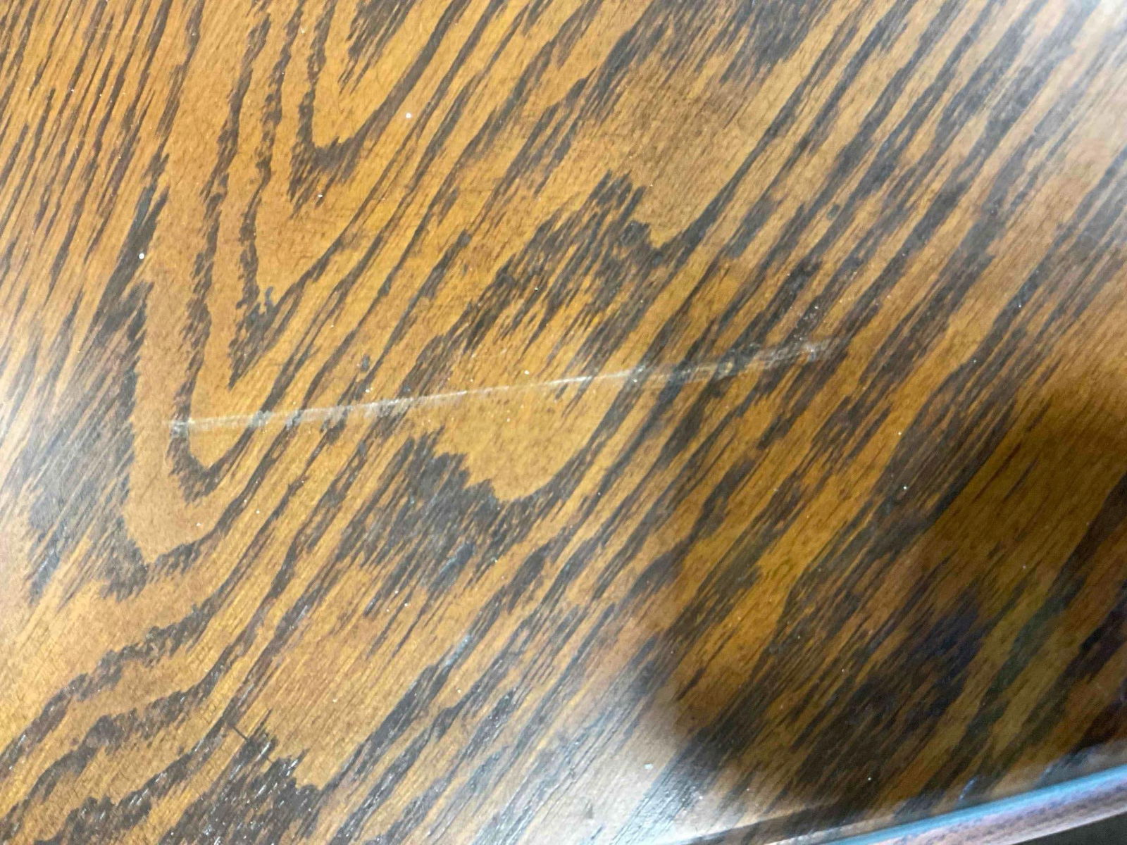 Antique? Oak Kitchen Table w/ 4 pcs Pressed Back Caned Chairs & Glass Top. Excellent Condition. - 7