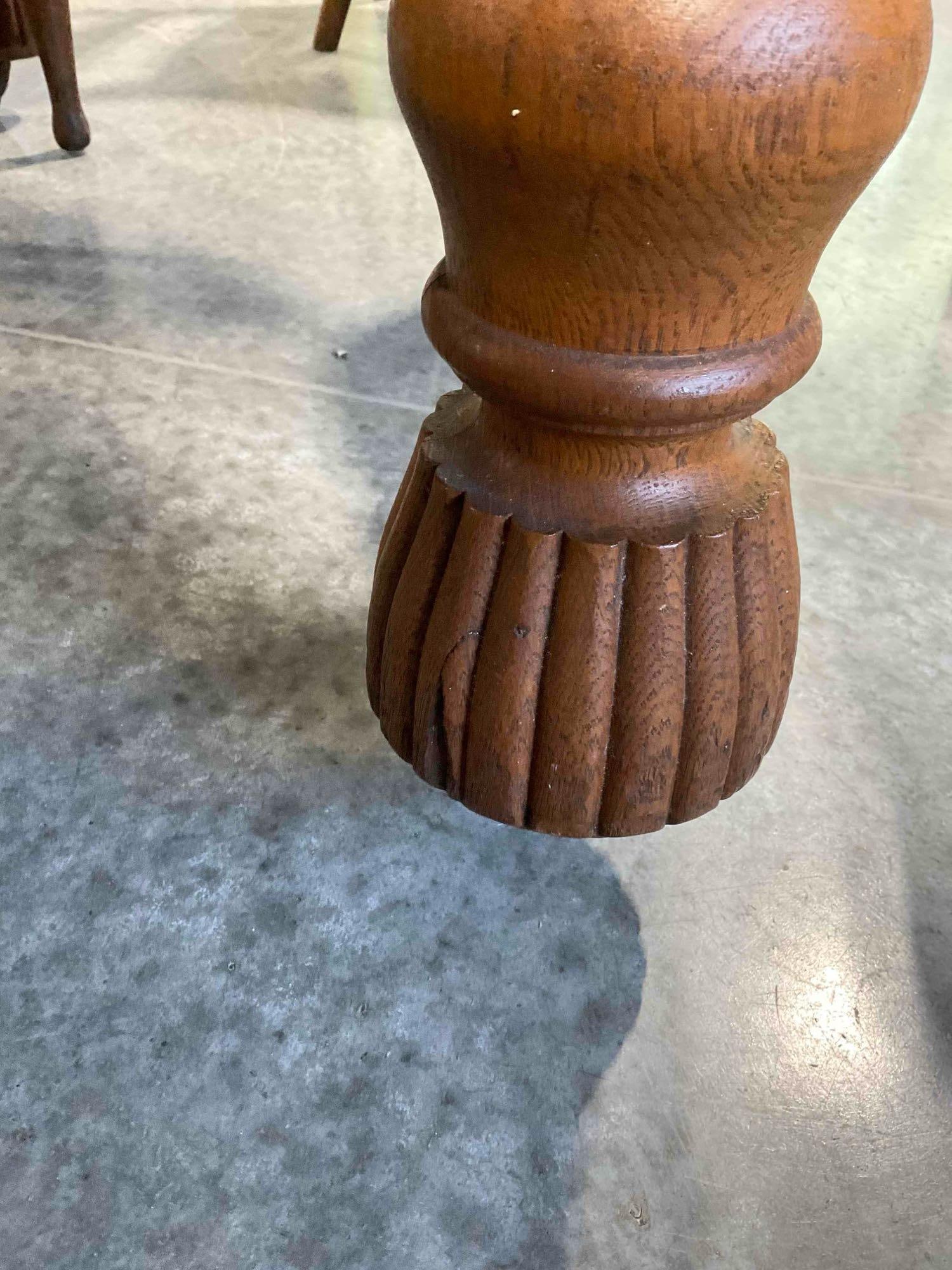 Antique? Oak Kitchen Table w/ 4 pcs Pressed Back Caned Chairs & Glass Top. Excellent Condition. - 8