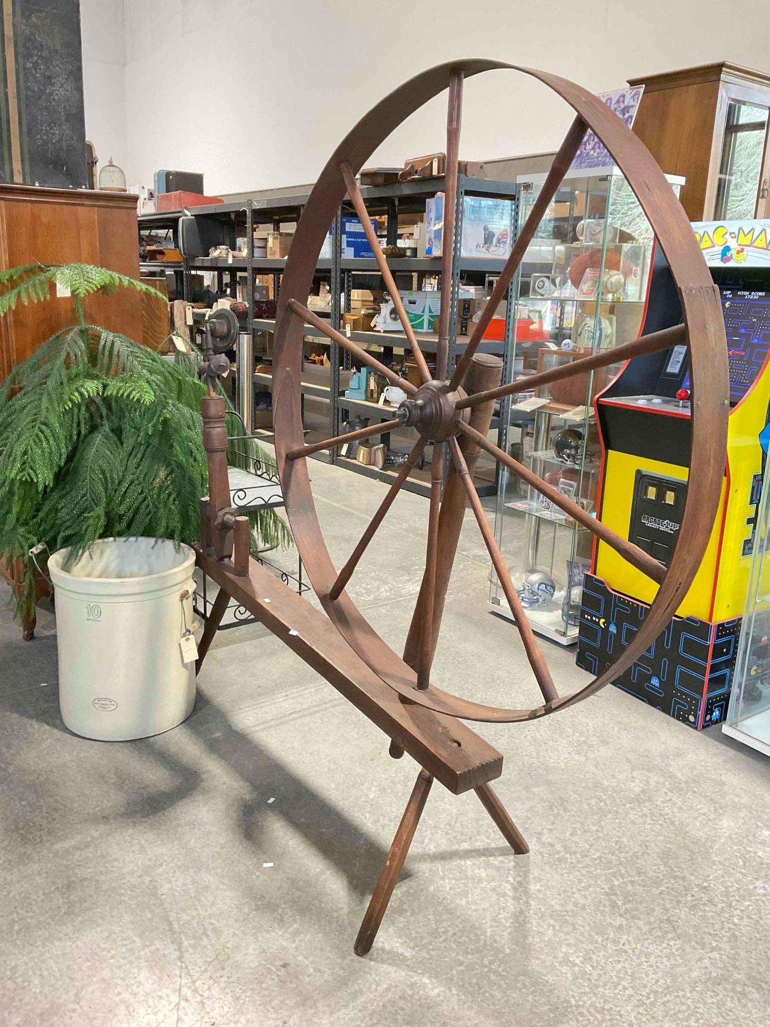 Impressive Large Antique Wooden Walking Spinning Great Wheel. Excellent Condition. See pics.: Impressive Large Antique Wooden Walking Spinning Great Wheel. Excellent Condition. Very minor wear indicative of use, condition is otherwise excellent. Measures 70" x 20" x 64" DM-5450 *Freight R